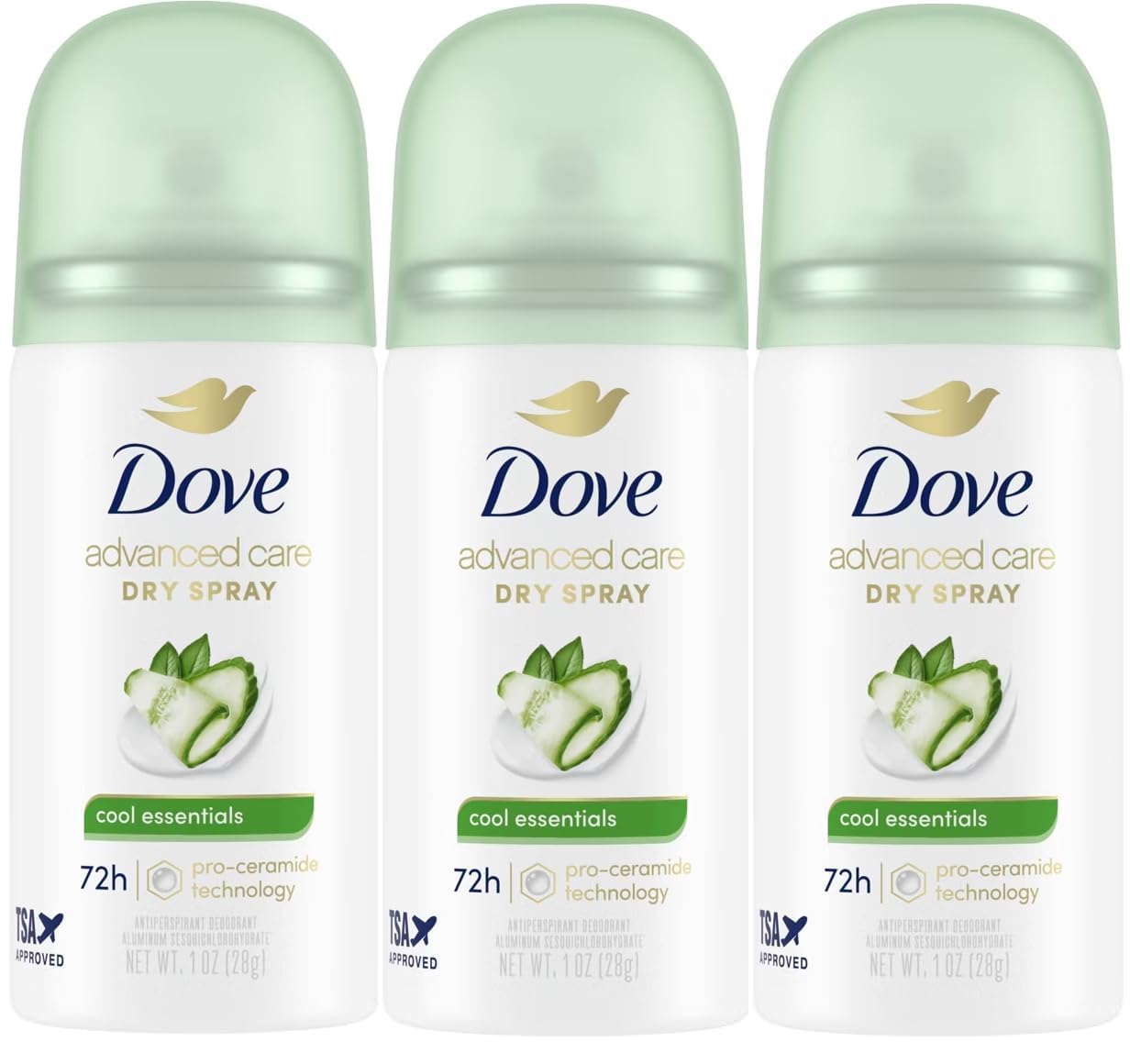 Dove Advanced Care Cool Essentials Antiperspirant & Deodorant Dry Spray Travel Size 1 oz - Mini, 72 Hour Protection, Pro-Ceramide Technology, Cool Beauty and Personal Care Dove