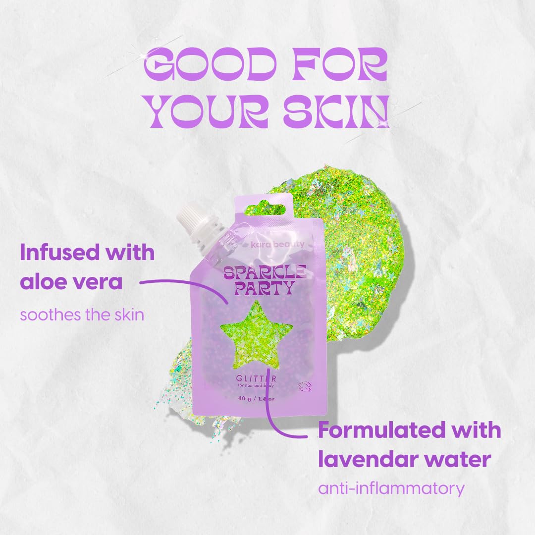 KARA BEAUTY Sparkle Party Glitter Gel for Hair & Body - Green Rockets - Body Glitter with Aloe Vera & Lavender Water - Fun Face Paint Makeup Beauty & Personal Care Kara Beauty
