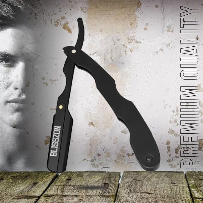 BLISSZON Barber Straight Razor-Premium Quality Satinless Steel Barber Shaving Razors for Men with Leather Pouch &10 Single Edge Blades Beauty and Personal Care BLISSZON