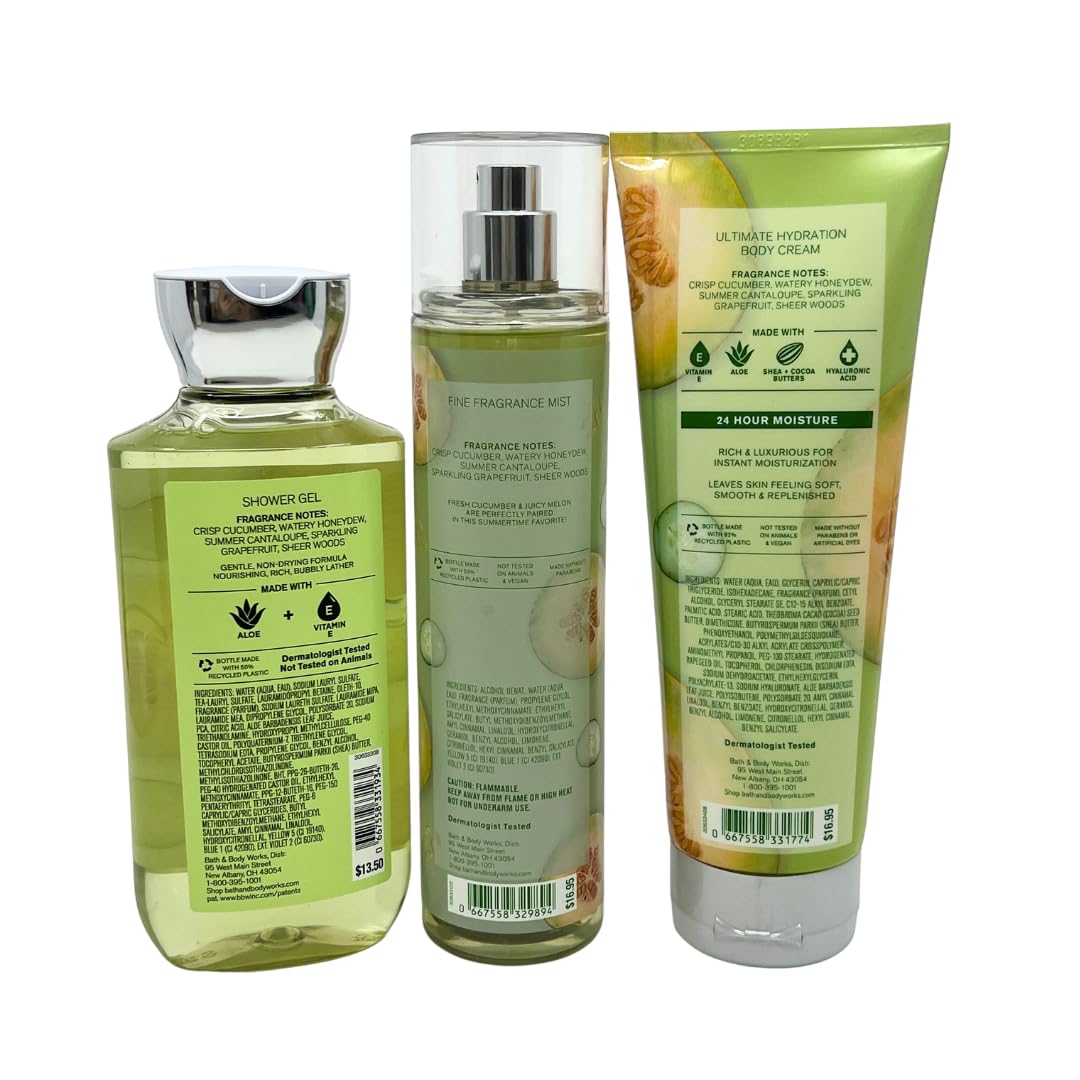 Bath & Body Works Cucumber Melon 3pc bundle - Shower Gel 10oz, Mist 8oz, & Body Cream 8oz Beauty & Personal Care Bath & Body Works
