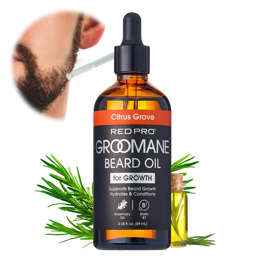 Red by Kiss Groomane Beard Oil, Rosemary Oil & Biotin, Promotes Full, Healthy Look Beard Strengthen Facial Hair, Reduces Breakage (3 fl.oz, Citrus Beauty and Personal Care Red by Kiss