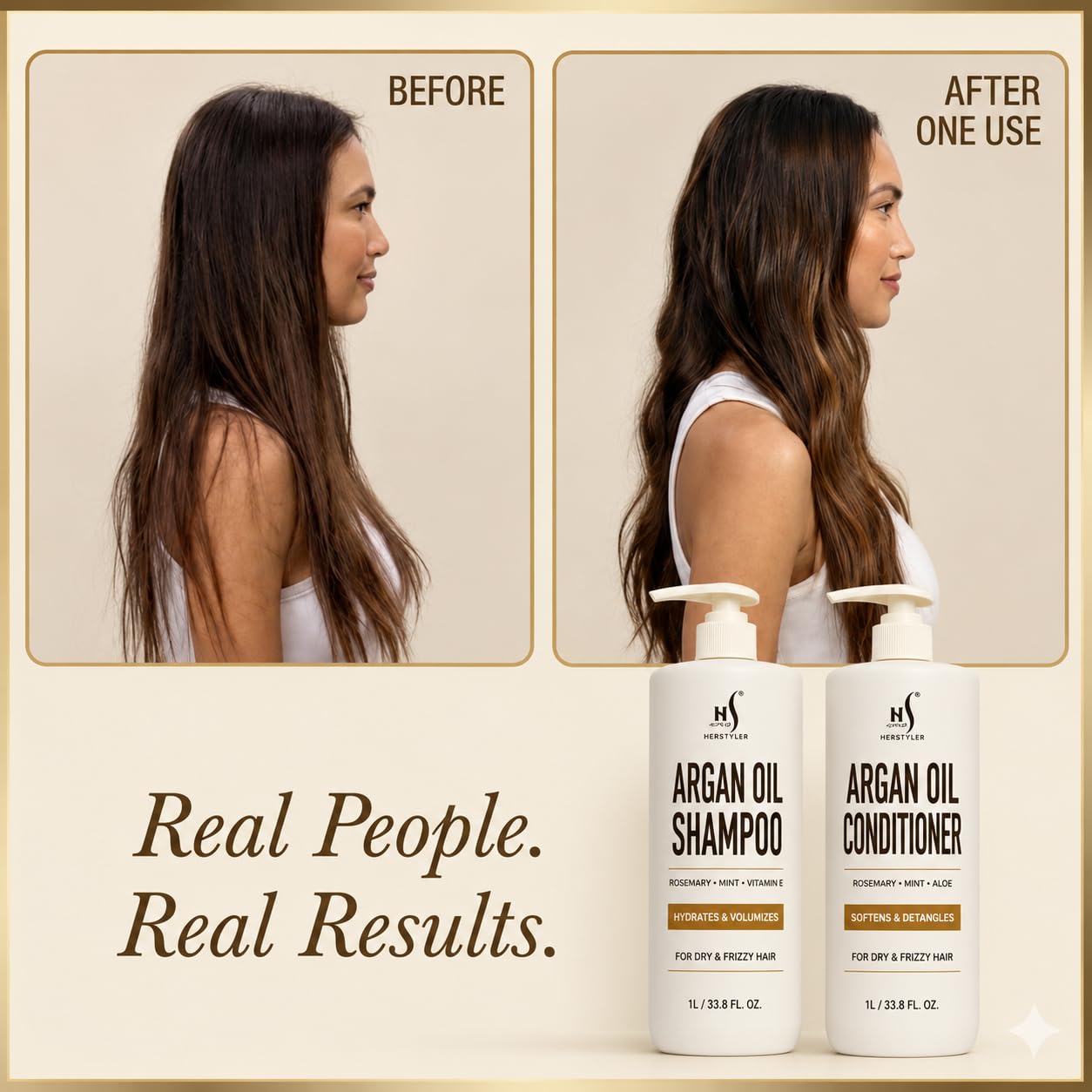 HerStyler Argan Oil Shampoo & Conditioner Set - Hydrating & Moisturizing for Dry, Damaged Hair - With Argan, Rosemary & Aloe - For Men & Women - 33.8 Beauty & Personal Care HerStyler