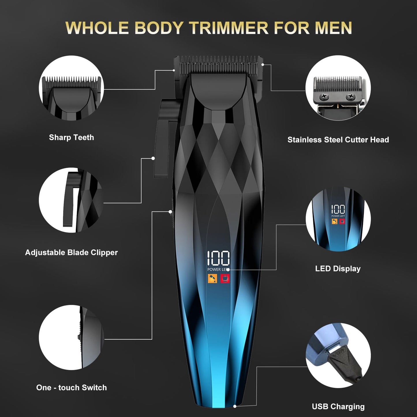 WAIKIL Cordless Hair Clippers for Men, Professional Barber Clipper and Trimmer Kit with LED Display, Rechargeable Beard Trimmer for Home and Salon Beauty and Personal Care WAIKIL