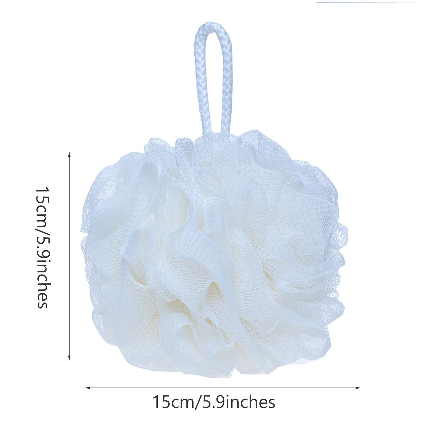 LISSOMPLUME Mesh Pouf Bath Sponge Exfoliating Shower Ball Pom Cleaning Accessory White Color Beauty and Personal Care LISSOMPLUME