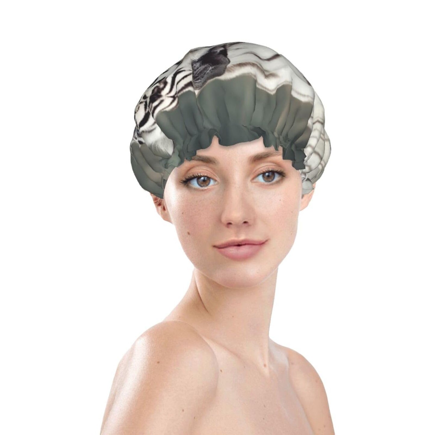 White Tiger Shower Cap For Women Reusable Double Layers Bathing Bath Cap Hair Caps Waterproof Elastic Band Ladies Spa Salon Shower Hat Hair Caps Beauty and Personal Care GDSHJKLW