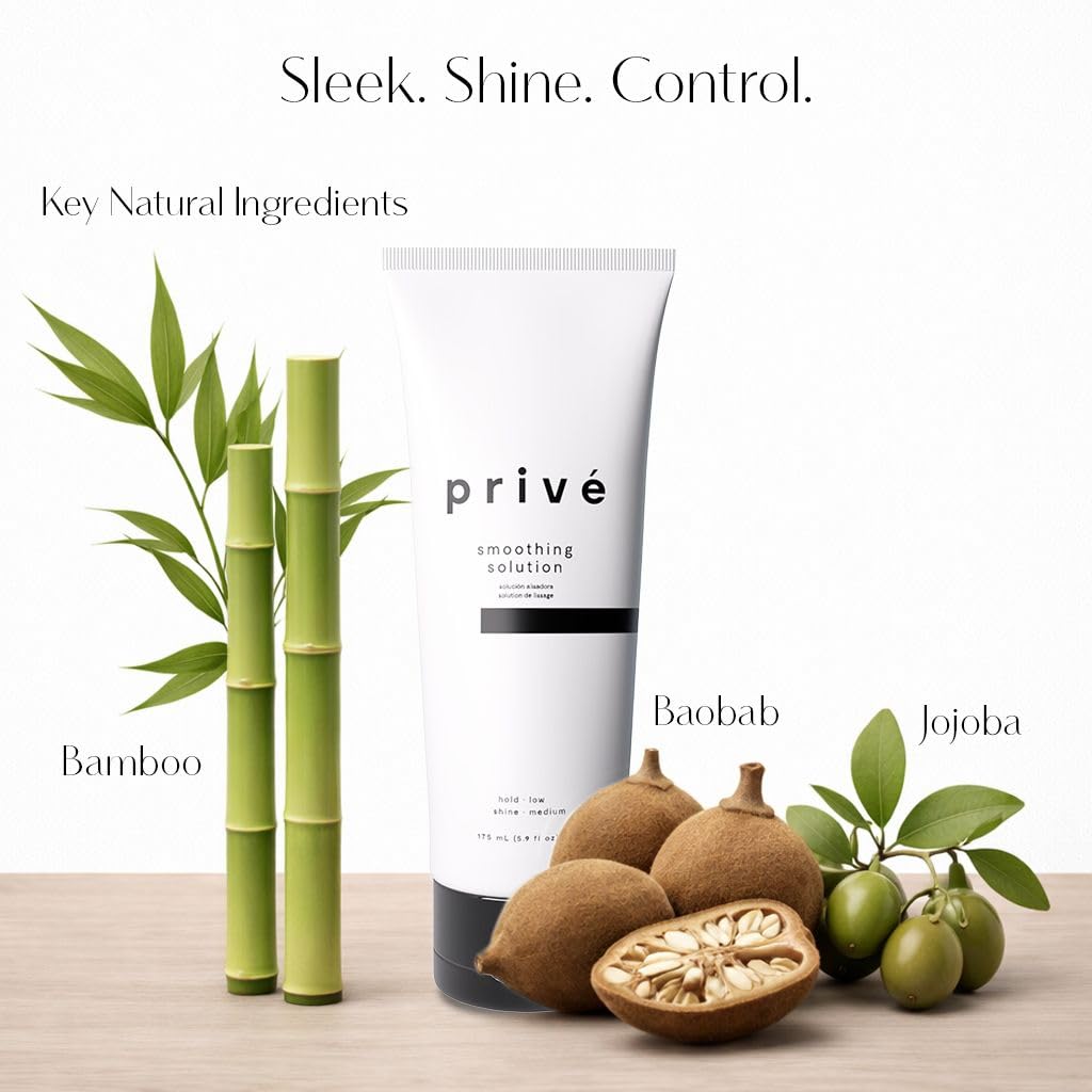 Privé Smoothing Solution - Lightweight Non-Greasy Formula with Baobab, Bamboo and Jojoba Proteins for Sleek Shiny Hair - Speeds Drying and Controls Beauty & Personal Care Prive