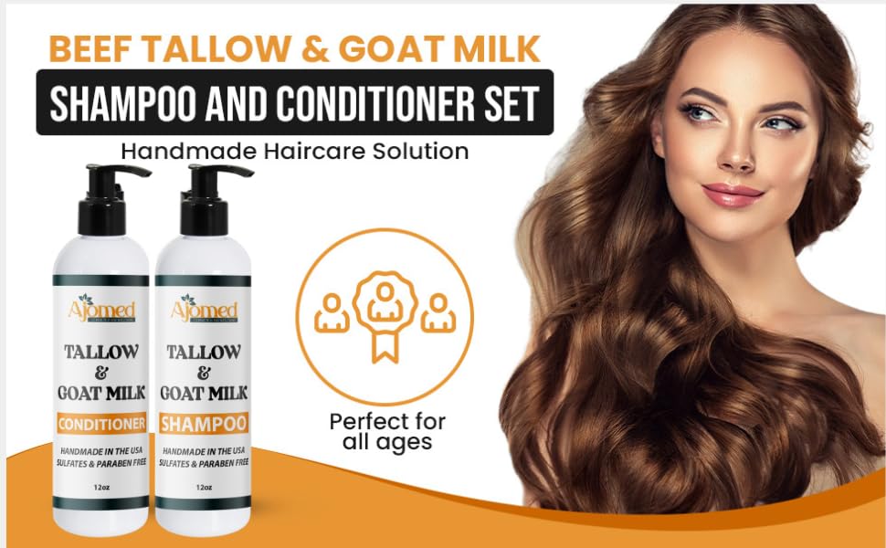 AJOMED Cosmetics Tallow and Goat Milk Shampoo and Conditioner - tallow Hair Hair Growth shampoo for Dry, Damaged hair - Silicone, Paraben, Sulfate Beauty & Personal Care AJOMED COSMETICS