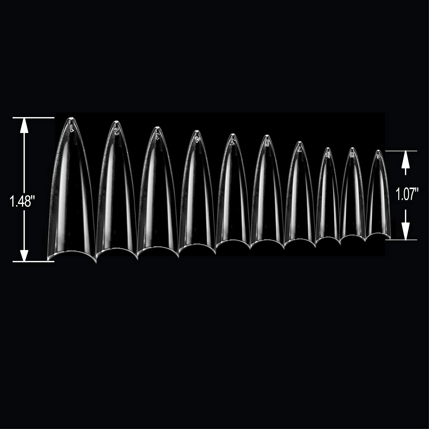 BeYou Clear Long Stiletto 500pcs False Fake Gel Nail Tips,10 Sizes With Clear Plastic Case For Nail Salon Nail Shop Beauty & Personal Care BeYou