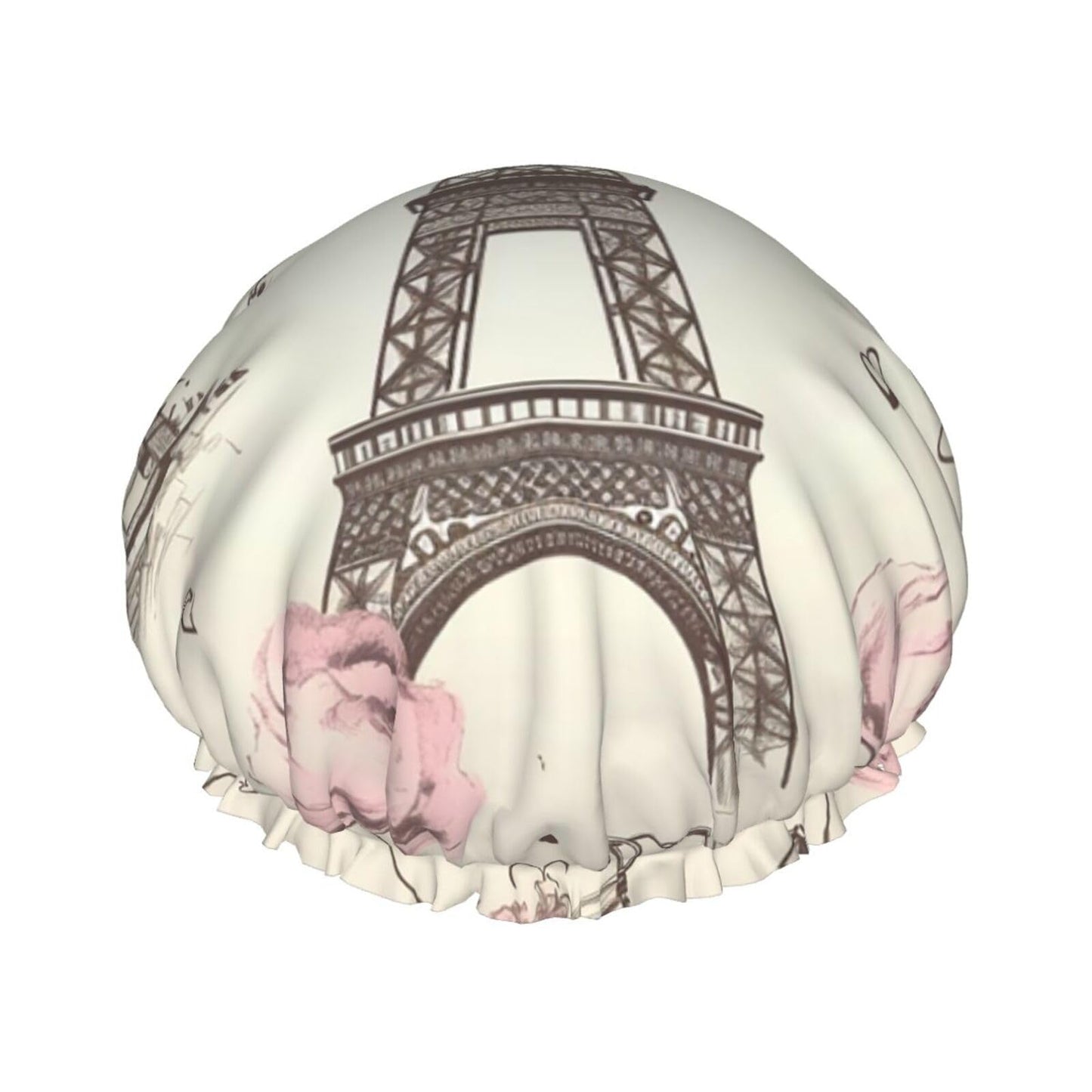 The Eiffel Tower and a Bicycle Shower Cap for Women Men Large Reusable Shower Bonnet Double-Layer Waterproof Bath Caps Elastic Band Hair Hat for All Beauty and Personal Care BWLHJKE