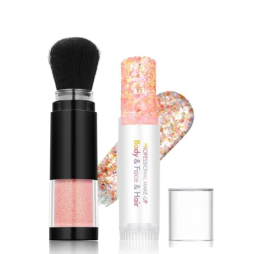 Holographic Mermaid Glitter Makeup Kit: 2-in-1 Body & Face Stick & Loose Powder with Built-in Brush for Festival, Rave, Concert, Carnival | Shimmery Beauty & Personal Care FindinBeauty