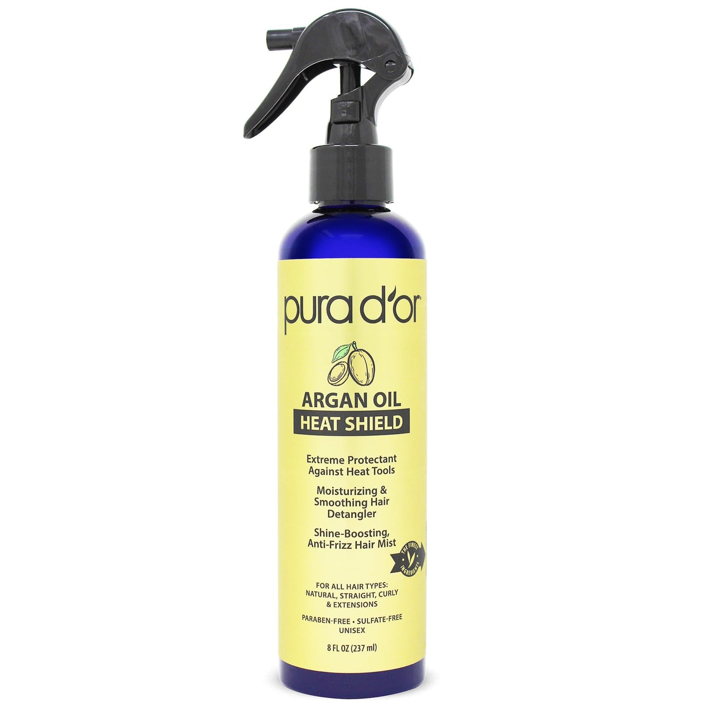 PURA D'OR 8 Oz Argan Oil Heat Shield Protectant Spray with Select Organic Ingredients, Protects Up To 450º F From Flat Iron & Hot Blow Dry, Leave-In Beauty & Personal Care PURA D'OR