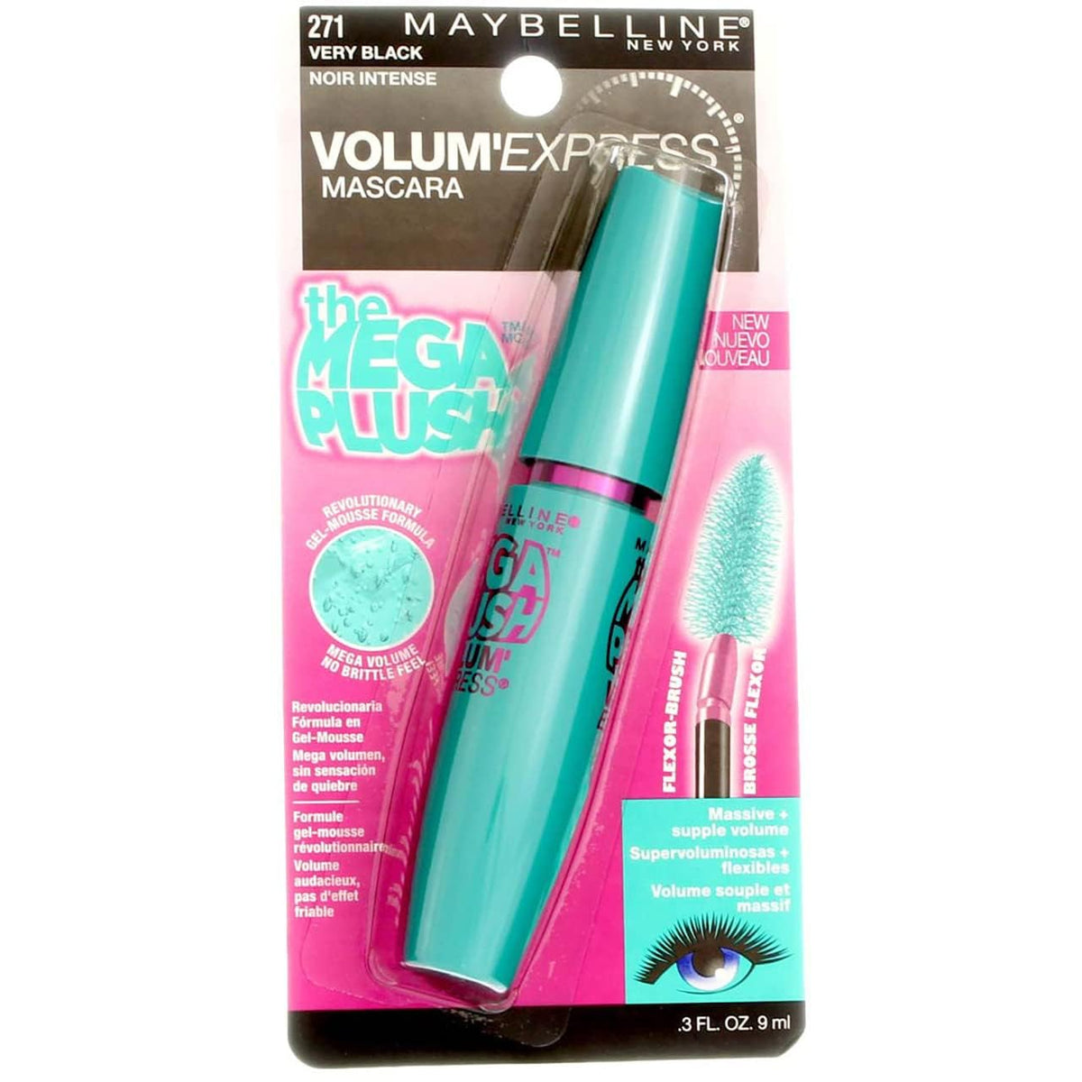 Myb Plush Very Black Masc Size .30 F Maybelline Volum'Express Mega Plush Mascara Very Black