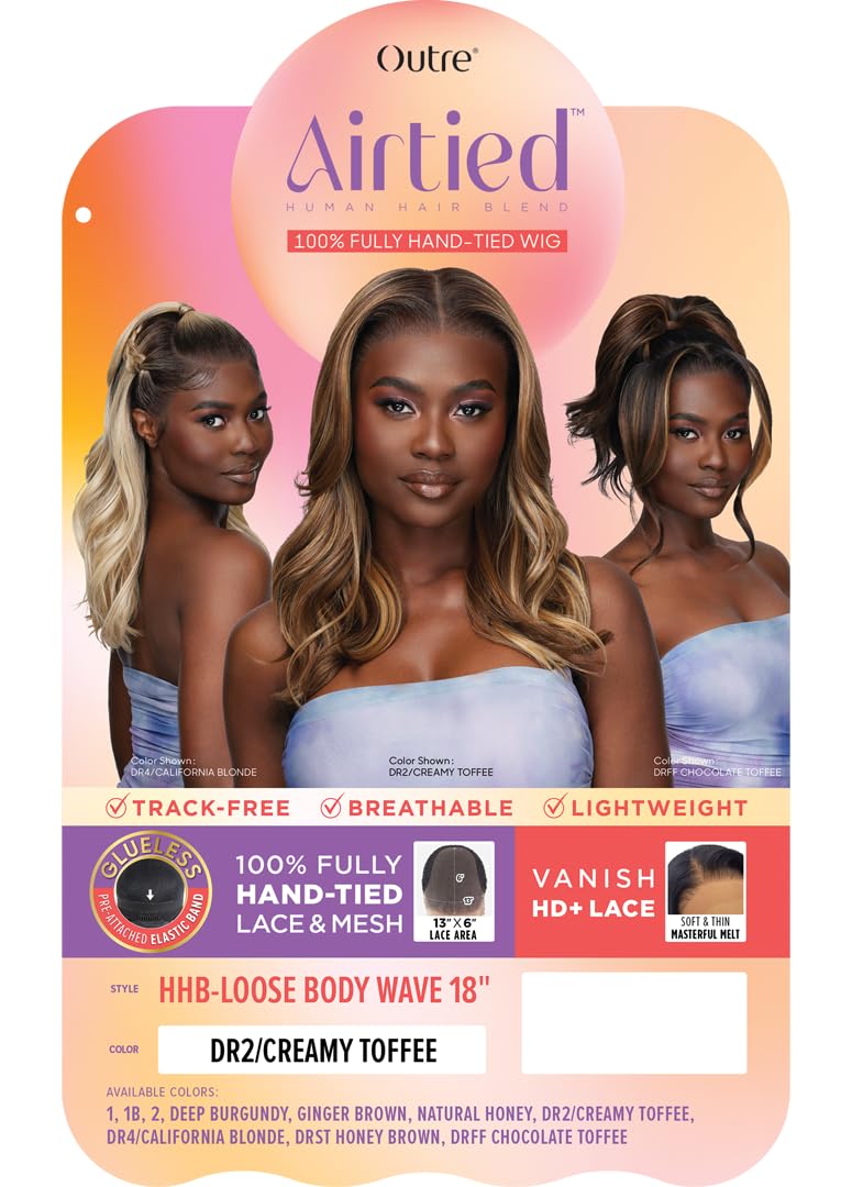 Outre Airtied 100% Fully Hand-Tied Wig - Human Hair Blend - Loose Body Wave 18" (NATURAL HONEY)