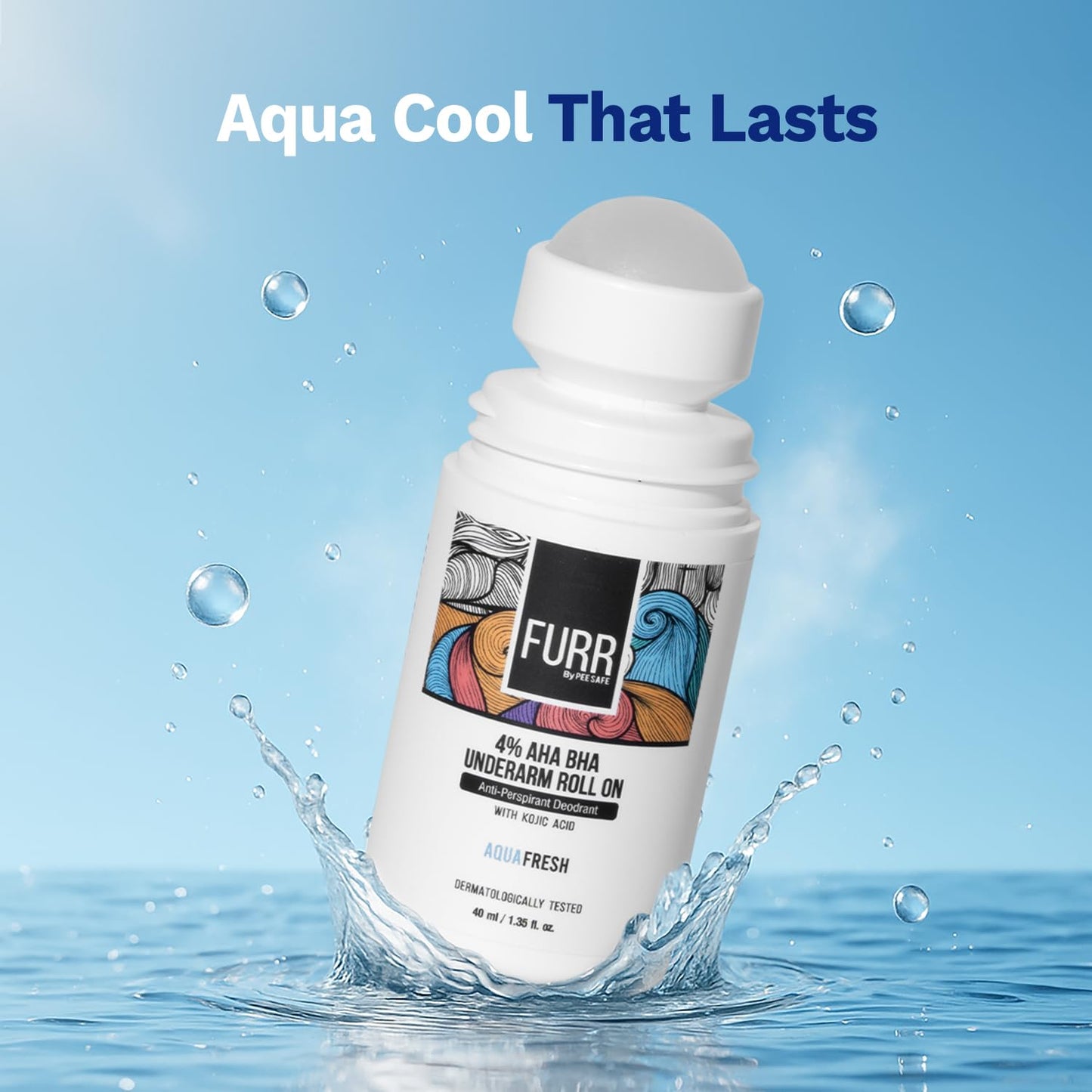 FURR 4% AHA BHA Underarm Roll On - 40ml - Aqua Fresh Fragrance - Dermatologically Tested - Antiperspirant Beauty and Personal Care FURR By Pee Safe