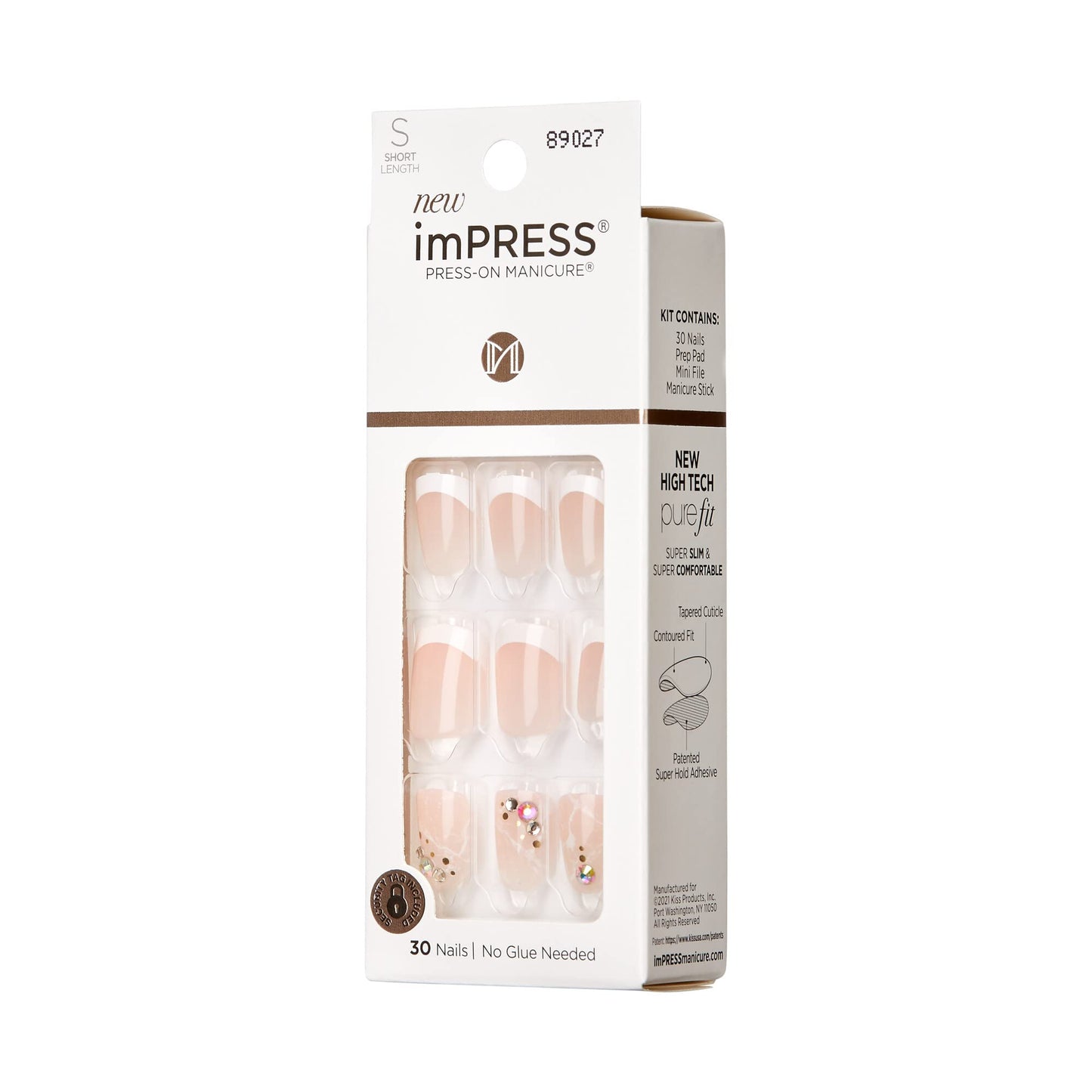 KISS imPRESS No Glue Mani Press On Nails, Design, 'My Worth', White, Short Size, Squoval Shape, Includes 30 Nails, Prep Pad, Instructions Sheet, 1 Beauty & Personal Care imPRESS
