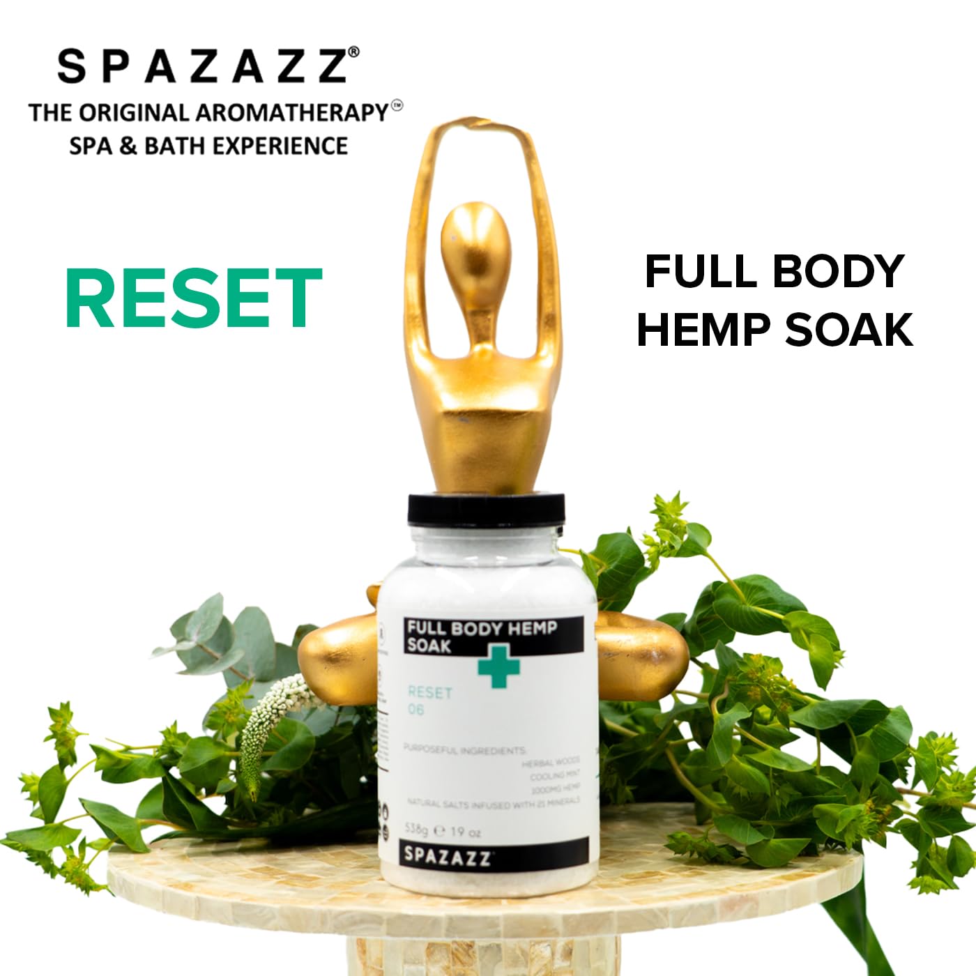 Spazazz Full Body Hemp Soak - 1000mg Hemp - Spa Hot Tub & Bath Aromatherapy Bath Salt Crystals - 538g/19oz (Reset 06) Beauty and Personal Care Spazazz