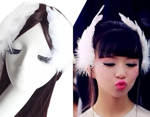 2PCS Girls Heart-shaped Feather Hair Clip Headpiece Party Hairpins Hair Barrettes Hair Accessory Bridal Wedding Feather Fascinator (White) Beauty & Personal Care Fodattm