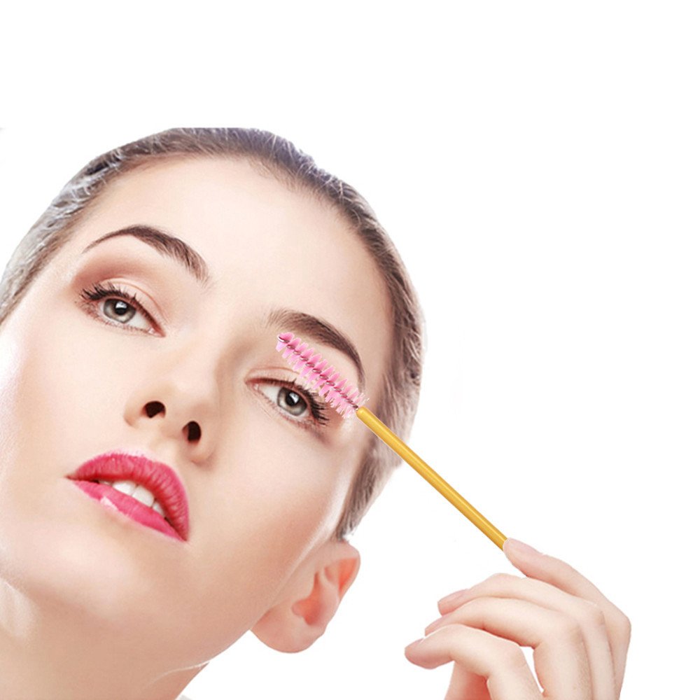 300 Pack Mascara Wand Eyelash Brush Disposable Eye Lash Applicator Makeup Tool Kit, Gold/Pink Beauty & Personal Care myaokue-up