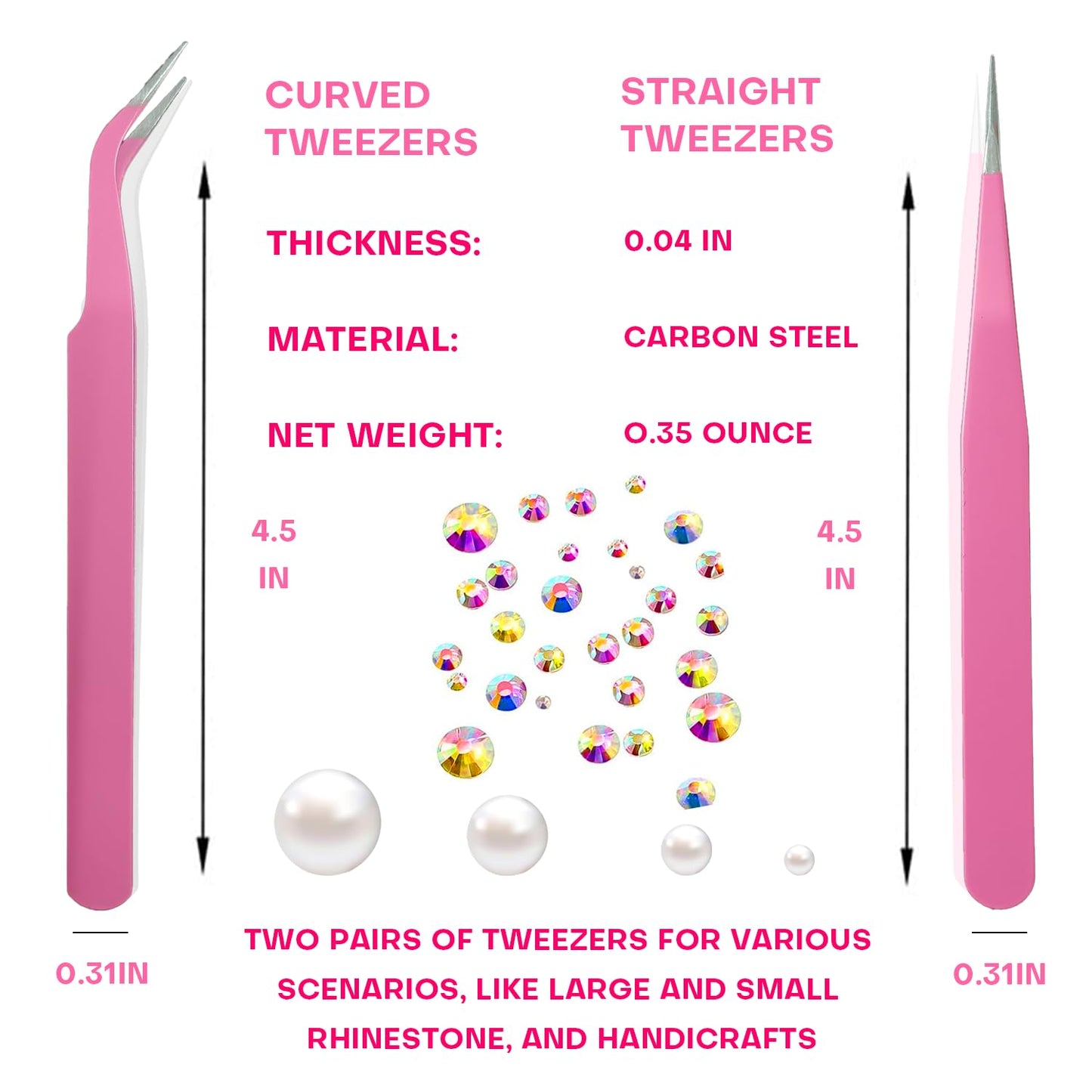 8 Pink Rhinestone Picker Tool Set - 2 Pcs Dual-Head Wax Pens with 2 Wax Tips and 2 Pink Tweezers, Wax Pencil for Rhinestones, Crystal Diamond Pickup Beauty and Personal Care Yaoociy