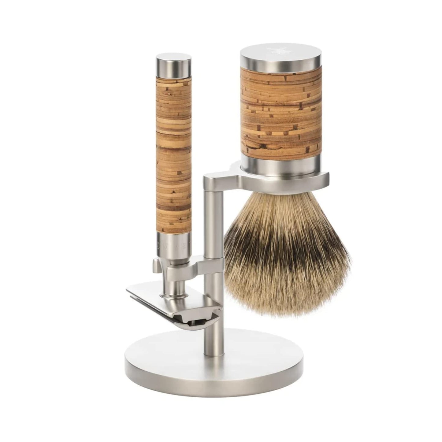 MÜHLE ROCCA Birch Bark & Stainless Steel 3-Piece Shaving Set - Silvertip Badger Brush, Safety Razor & Stand - Safety Razor Kit & Shaving Kit, Straight Beauty and Personal Care MÜHLE