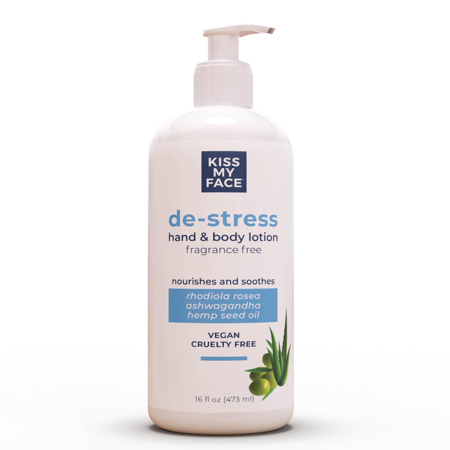 Kiss My Face De-Stress Hand & Body Lotion Fragrance Free - Hypoallergenic, Cruelty-Free, Vegan Lotion for Dry Skin - 16 oz Bottle with Pump (Fragrance Beauty & Personal Care Kiss My Face