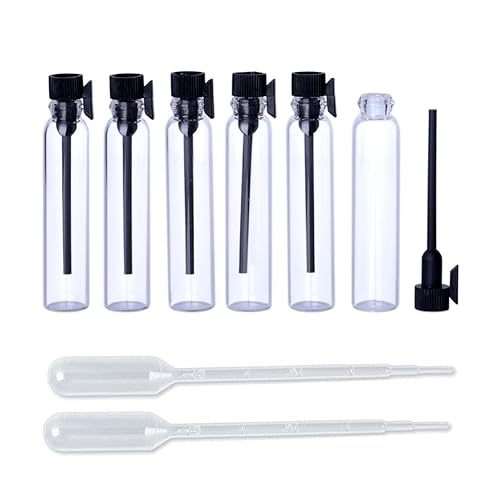 Enslz 100PCS Perfume Samples Mini Bottles With Black Lid Empty Glass Vials Dropper Bottle for Travel and Party (2ml) Beauty & Personal Care Enslz