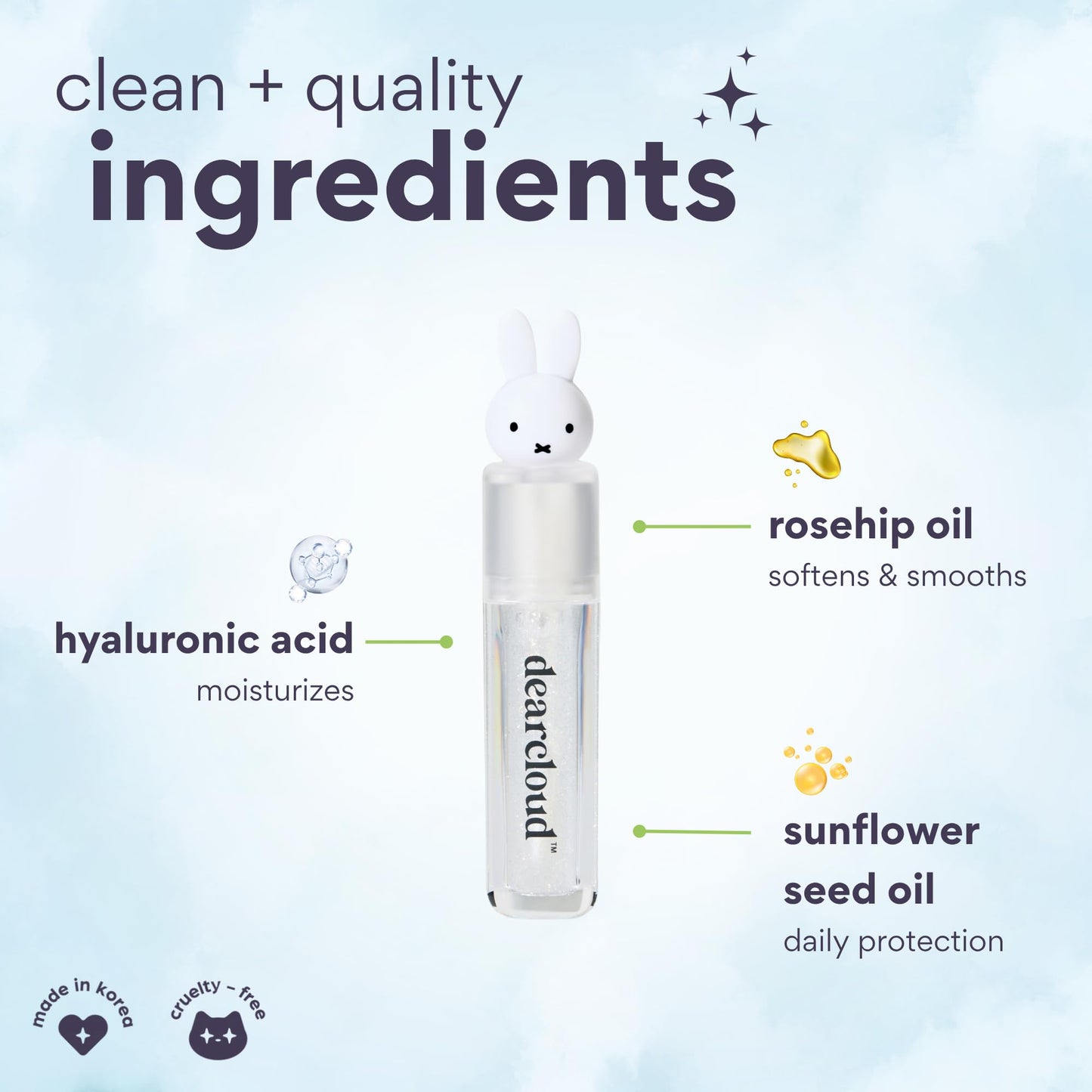 dearcloud Miffy Lip Serum Jelly - Clear Shimmer Lip Gloss for Hydration & Shine (Clear Skies) Beauty & Personal Care dearcloud