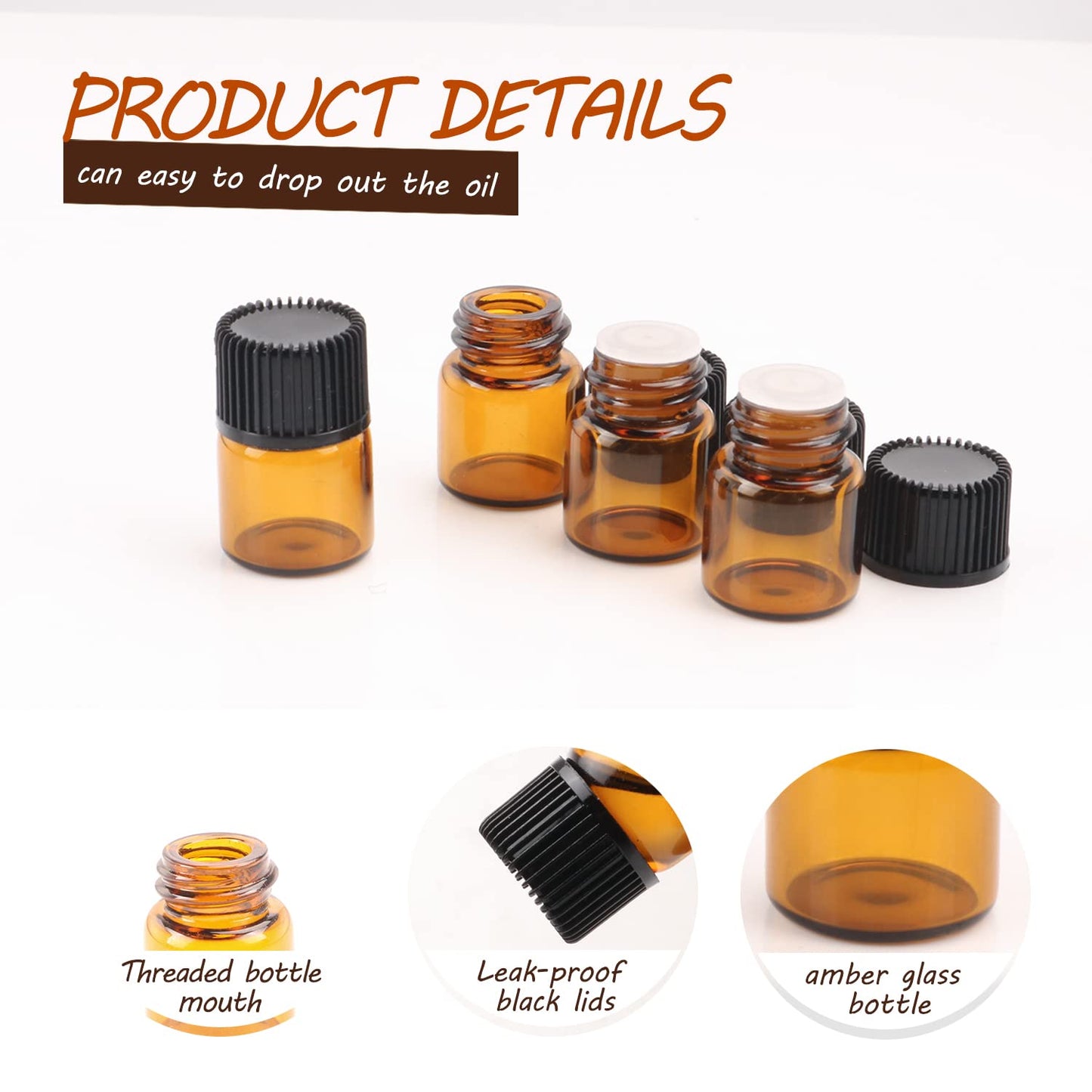 Wresty 100 Packs Essential Oil Bottles,1ml(1/4 dram) Mini Sample bottle Amber Glass Vials,With With 3 Free Dropper Beauty & Personal Care Wresty