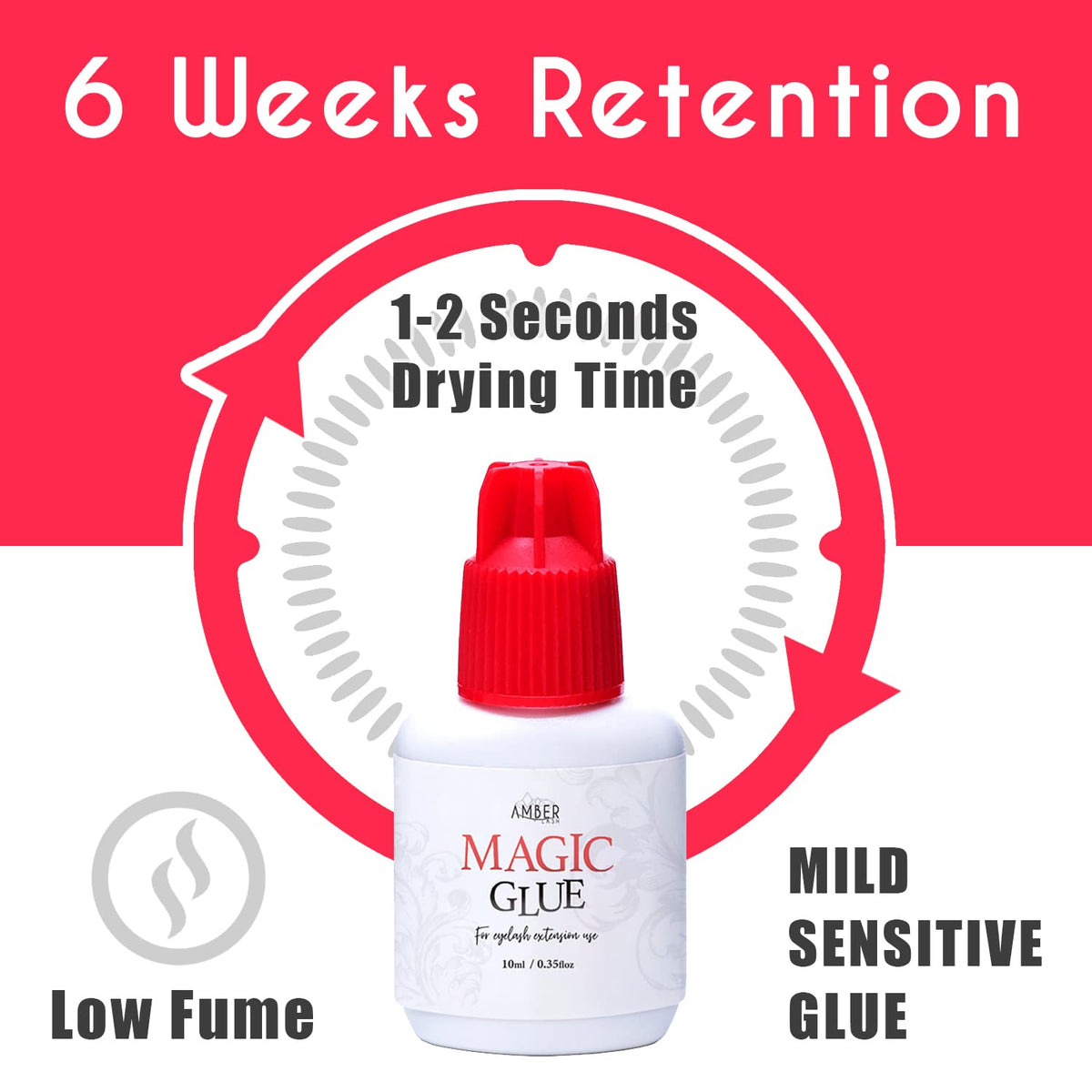Mild Sensitive Eyelash Extension Magic Glue for Professional Lash Extensions, 1-2 Sec Dry Time & Up to 6 Weeks Retention, Black Adhesive by Amber Lash