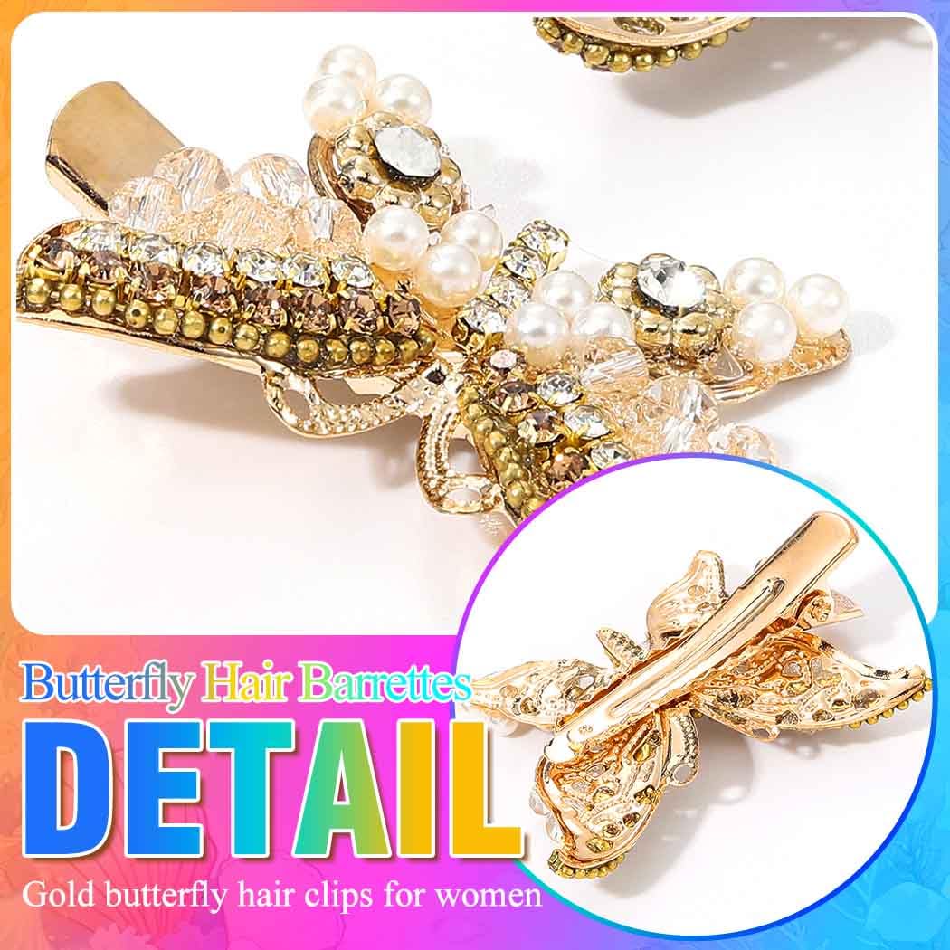 BARTOSI Butterfly Hair Clips Gold Rhinestone Hair Clip Small Fancy Butterfly Hair Accessories for Women and Girls (Pack of 2) Beauty & Personal Care BARTOSI