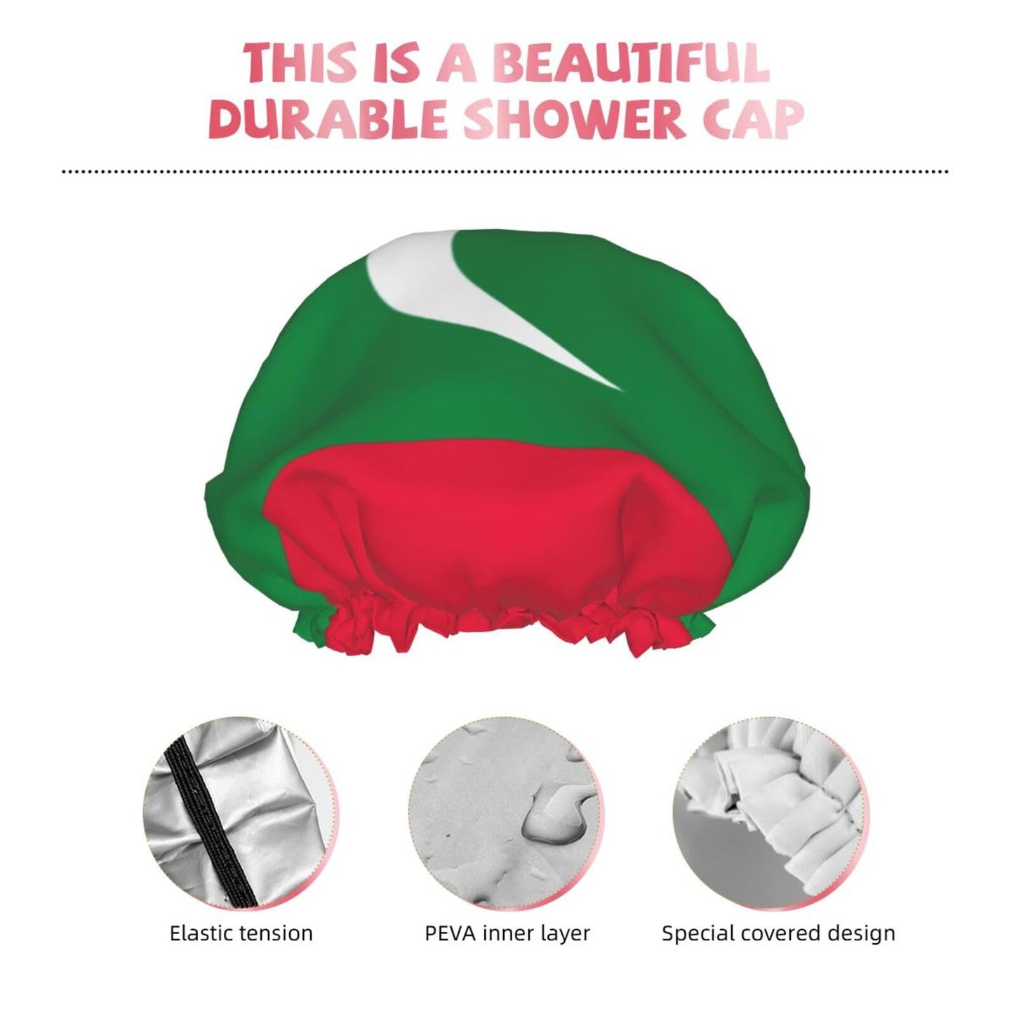 Maldives Flag Prints Shower Cap Double Layer Lined Waterproof Bathing Shower Hat Beauty and Personal Care Hayyett