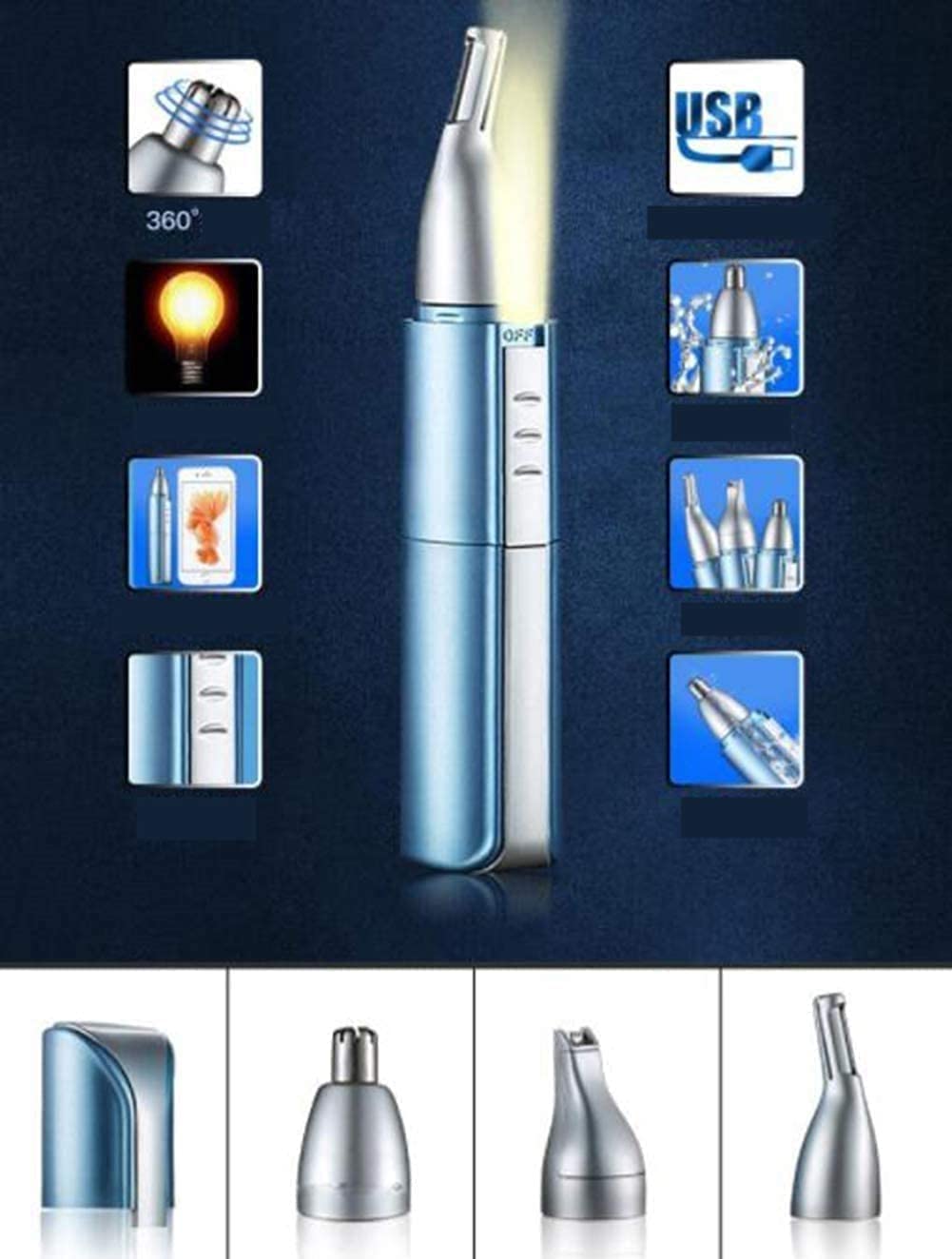 LEONYS Ear, Nose & Brow Trimmer Clipper - Eyebrow & Facial Hair Detail Trimmer for Men & Women, USB Rechargeable and Easy to Cleaning Electric Beauty and Personal Care LEONYS