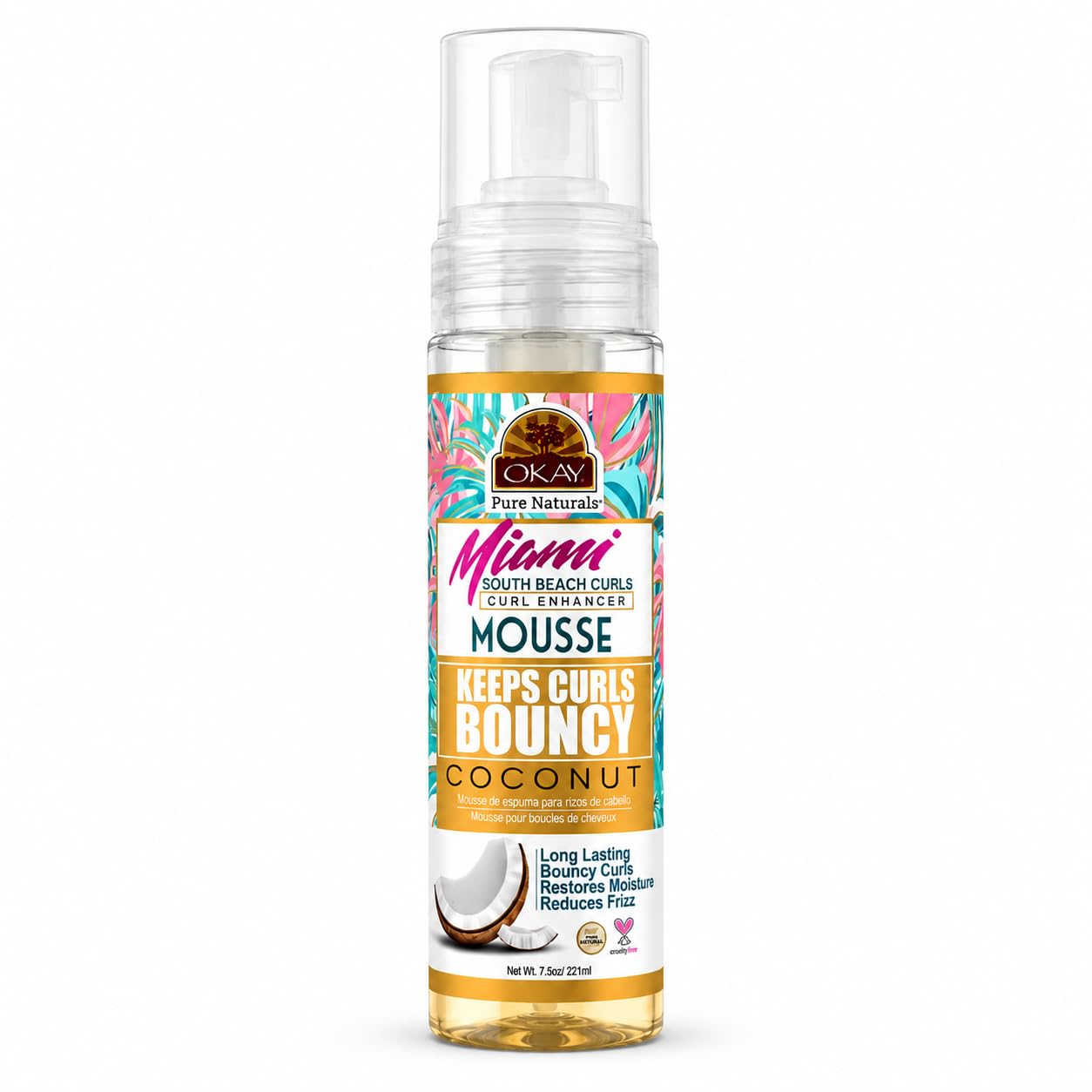 OKAY Miami South Beach Curls Curl Enhancer Mousse 7.5 oz - Lightweight Curl Defining Hair Styling Foam with Coconut Oil & Aloe Vera for Frizz Control Beauty & Personal Care OKAY