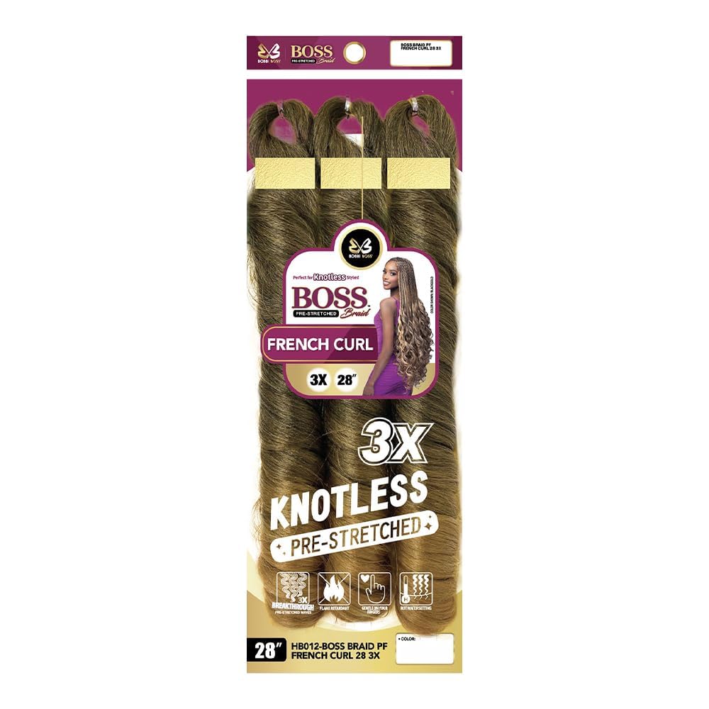 Bobbi Boss Boss Pre-Stretched Braids 3X Knotless French Curl Braiding Hair 28" (1 Pack, Medium Brown 4)