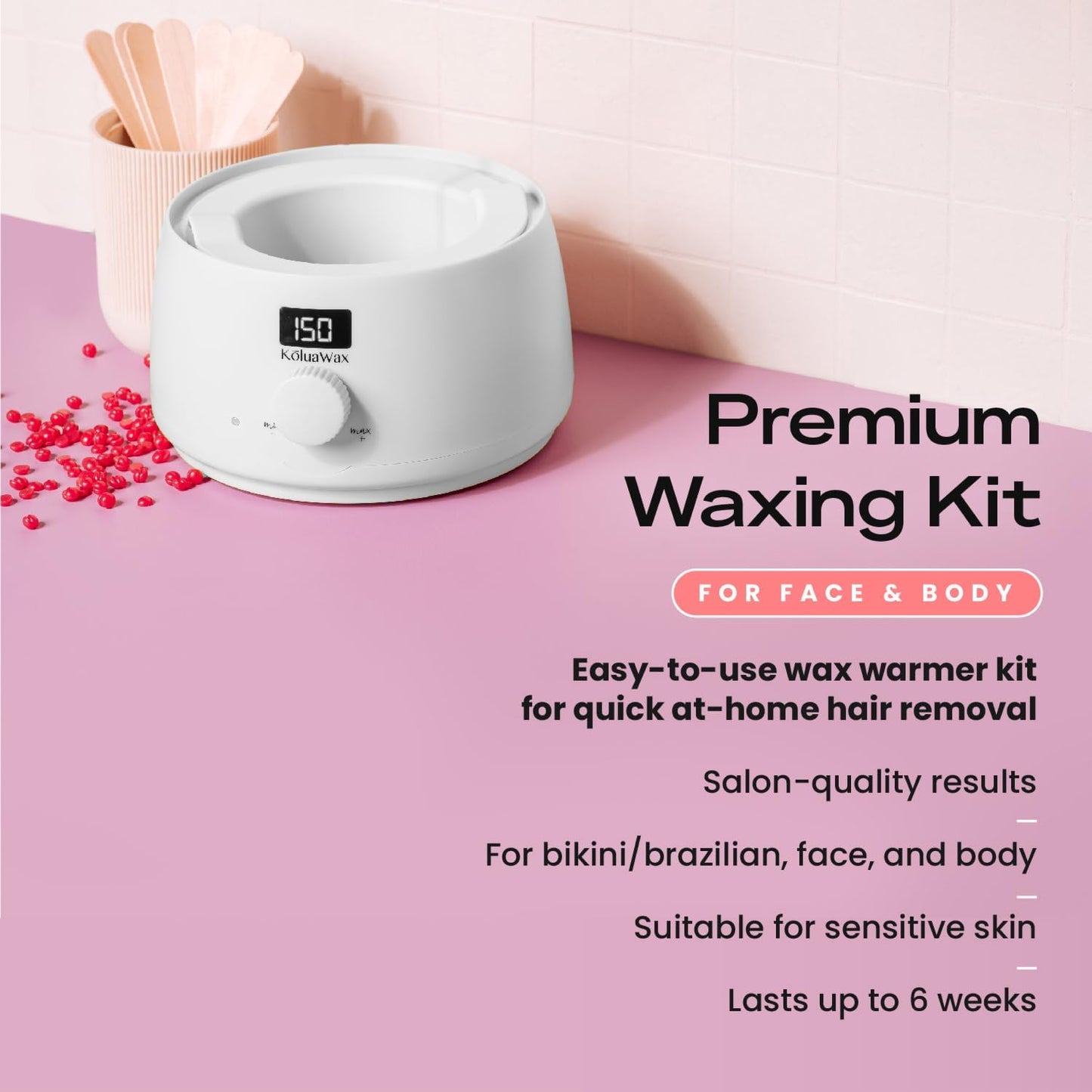 KoluaWax Premium Waxing Kit for Women - Beginner Friendly - Complete Wax Kit that includes 14oz of Wax Beads, Applicator, Pre and Post Care, Suitable Beauty and Personal Care KoluaWax