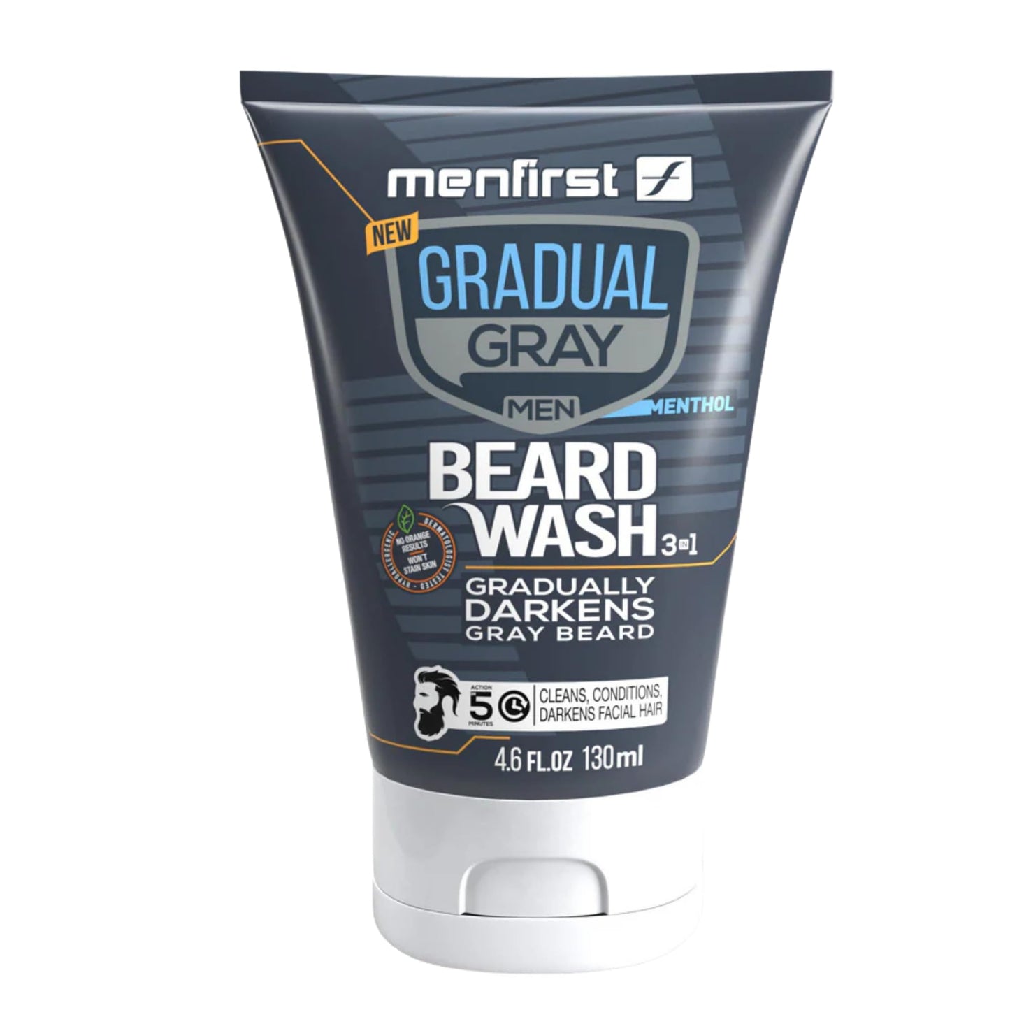 MENFIRST 3-in-1 Gradual Gray Beard Wash Shampoo for Men - Grey Reducing Beard Dye for Darker Shades - Hypoallergenic Harsh Chemical-Free Beard Beauty and Personal Care MENFIRST