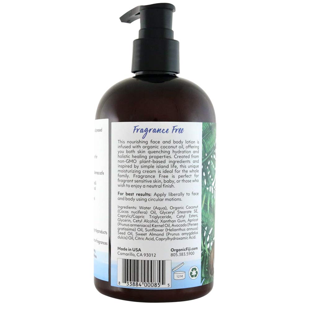Coco Fiji Face & Body Lotion Infused With Coconut Oil | Lotion for Dry Skin | Moisturizer Face Cream & Massage Lotion for Women & Men | Fragrance Free Beauty & Personal Care Organic Fiji