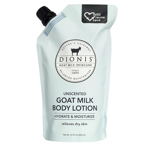 Dionis Goat Milk Lotion Refill - Moisturizing Body Lotion for Dry Skin, Sensitive Skin Safe, Lightweight Non-Greasy Formula, Lotion Pump - Unscented Beauty & Personal Care Dionis