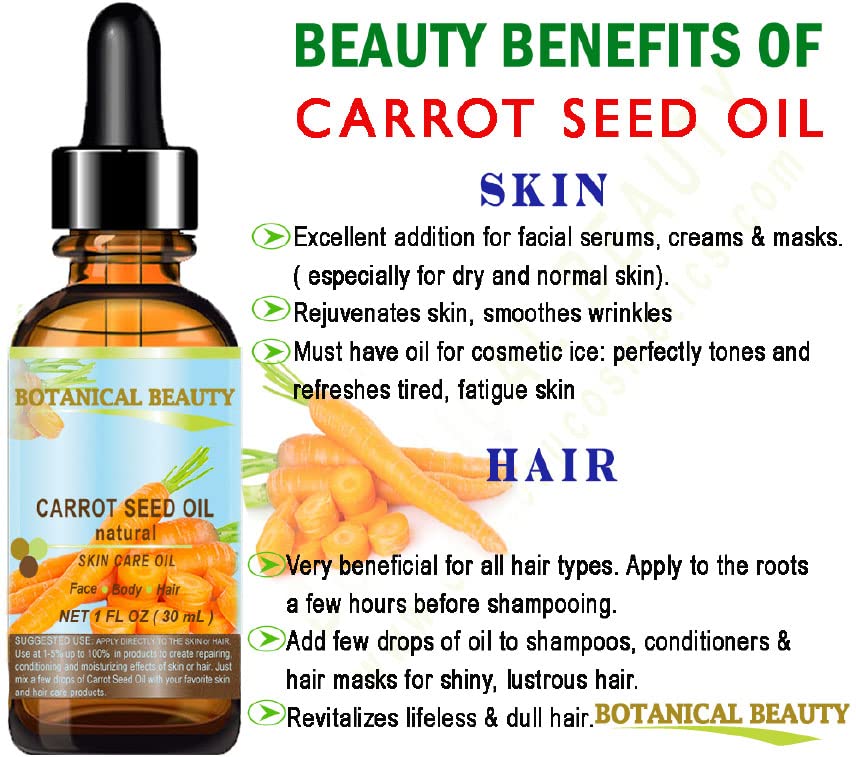 CARROT SEED OIL 100 % Natural Cold Pressed Carrier Oil. 2 Fl.oz.- 60 ml. Skin, Body, Hair and Lip Care. "One of the best oils to rejuvenate Beauty & Personal Care Botanical Beauty