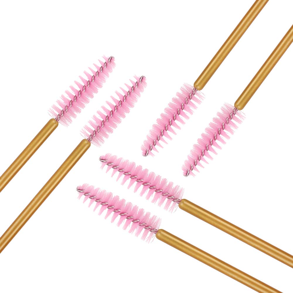 300 Pack Mascara Wand Eyelash Brush Disposable Eye Lash Applicator Makeup Tool Kit, Gold/Pink Beauty & Personal Care myaokue-up