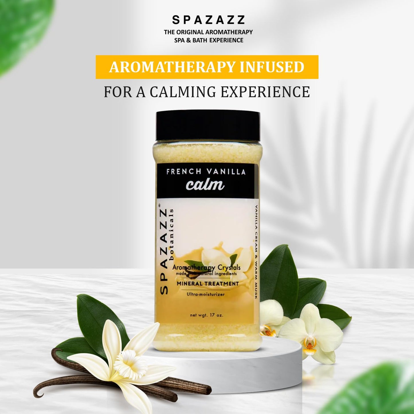 Spazazz Botanicals Aromatherapy Calm French Vanilla Spa and Bath Crystals 17 oz. Crystals and Bath Salts for Hot Tub and Bathtub Spa - Aromatherapy Beauty and Personal Care Spazazz