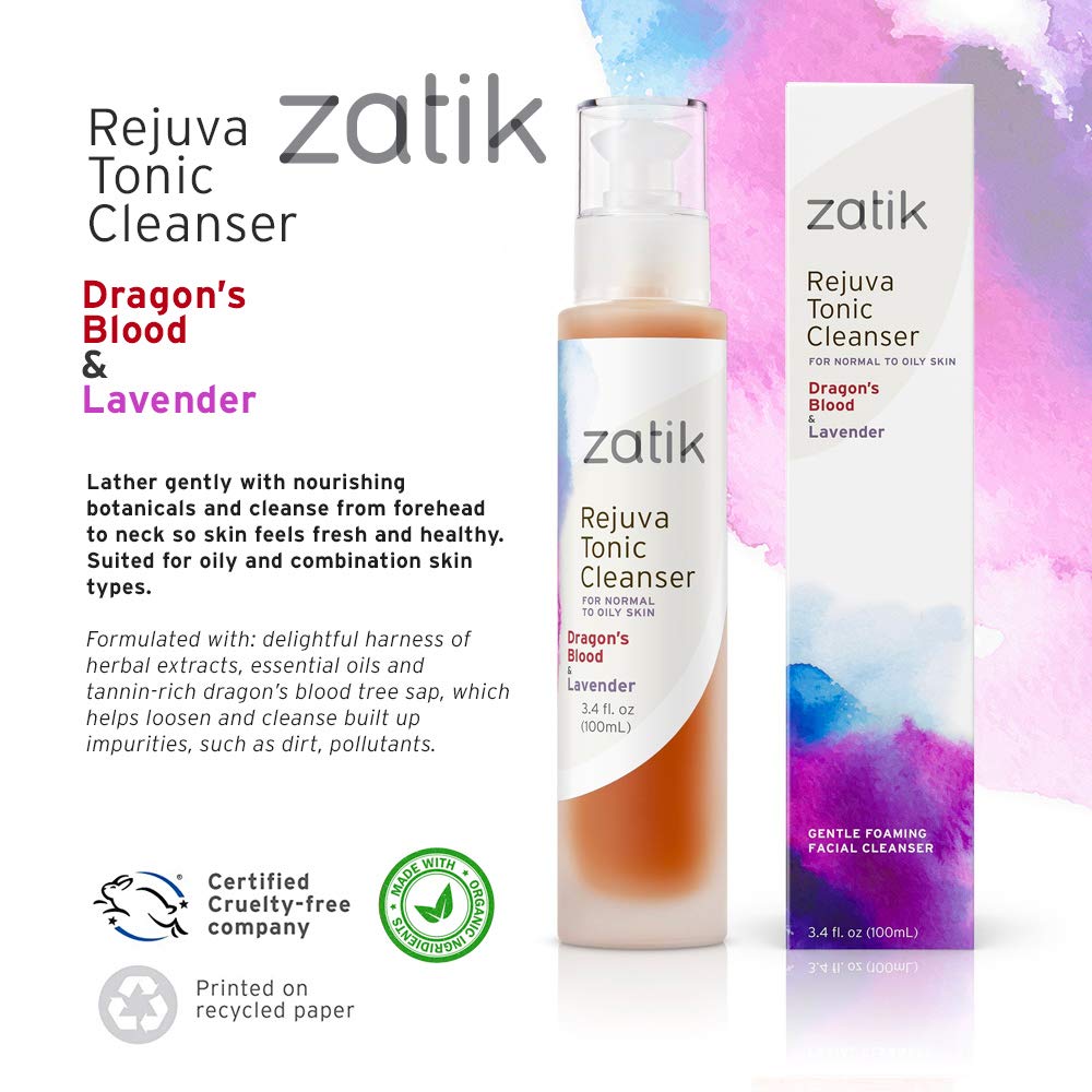 Zatik Naturals - Rejuva Tonic Cleanser with Dragon’s Blood and Lavender, Vegan, Non GMO, Free of Gluten, Soy and Alcohol, pH Balanced, Biodegradable Beauty and Personal Care Zatik