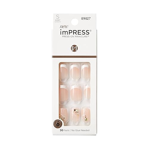 KISS imPRESS No Glue Mani Press On Nails, Design, 'My Worth', White, Short Size, Squoval Shape, Includes 30 Nails, Prep Pad, Instructions Sheet, 1 Beauty & Personal Care imPRESS