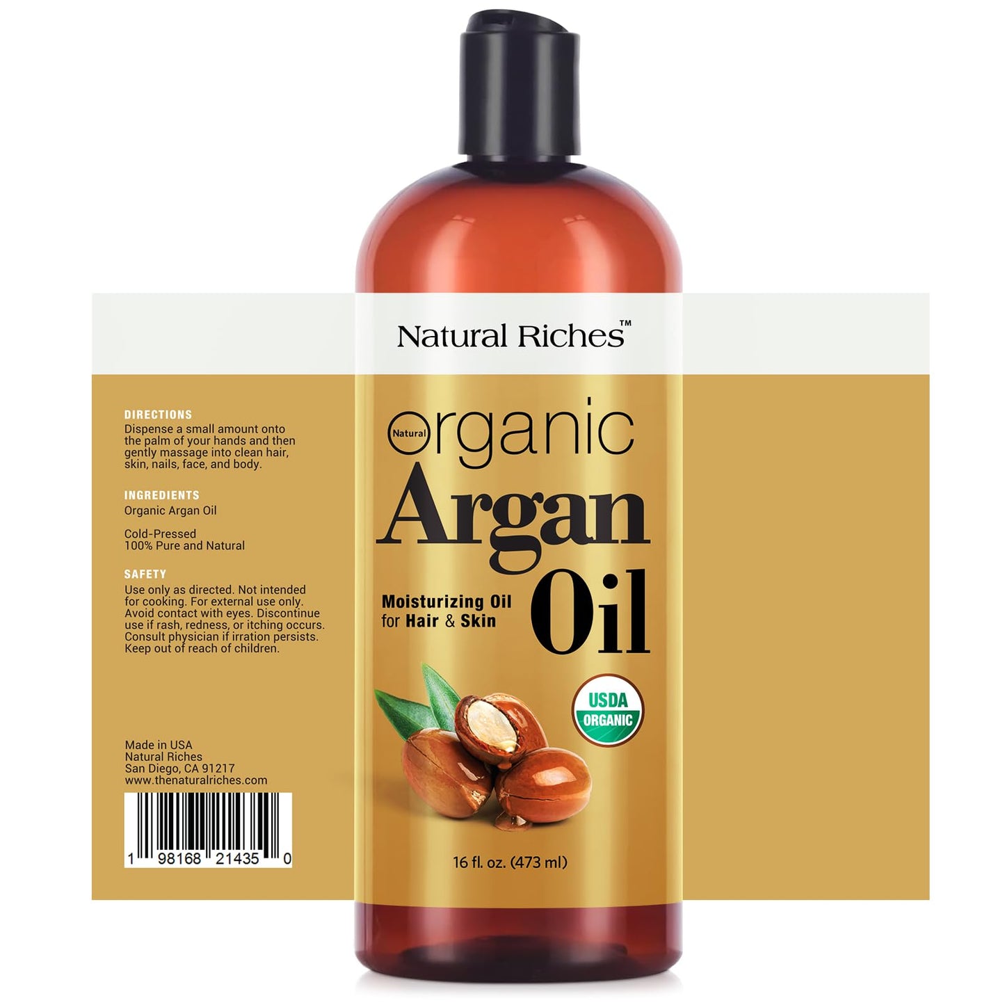 Natural Riches Organic Argan Oil of Morocco 16oz Penetrating Hair oil Deep Moisturizing Serum for Dry, Damaged & Coarse Hair pure Moroccanoil Cold Beauty & Personal Care Natural Riches