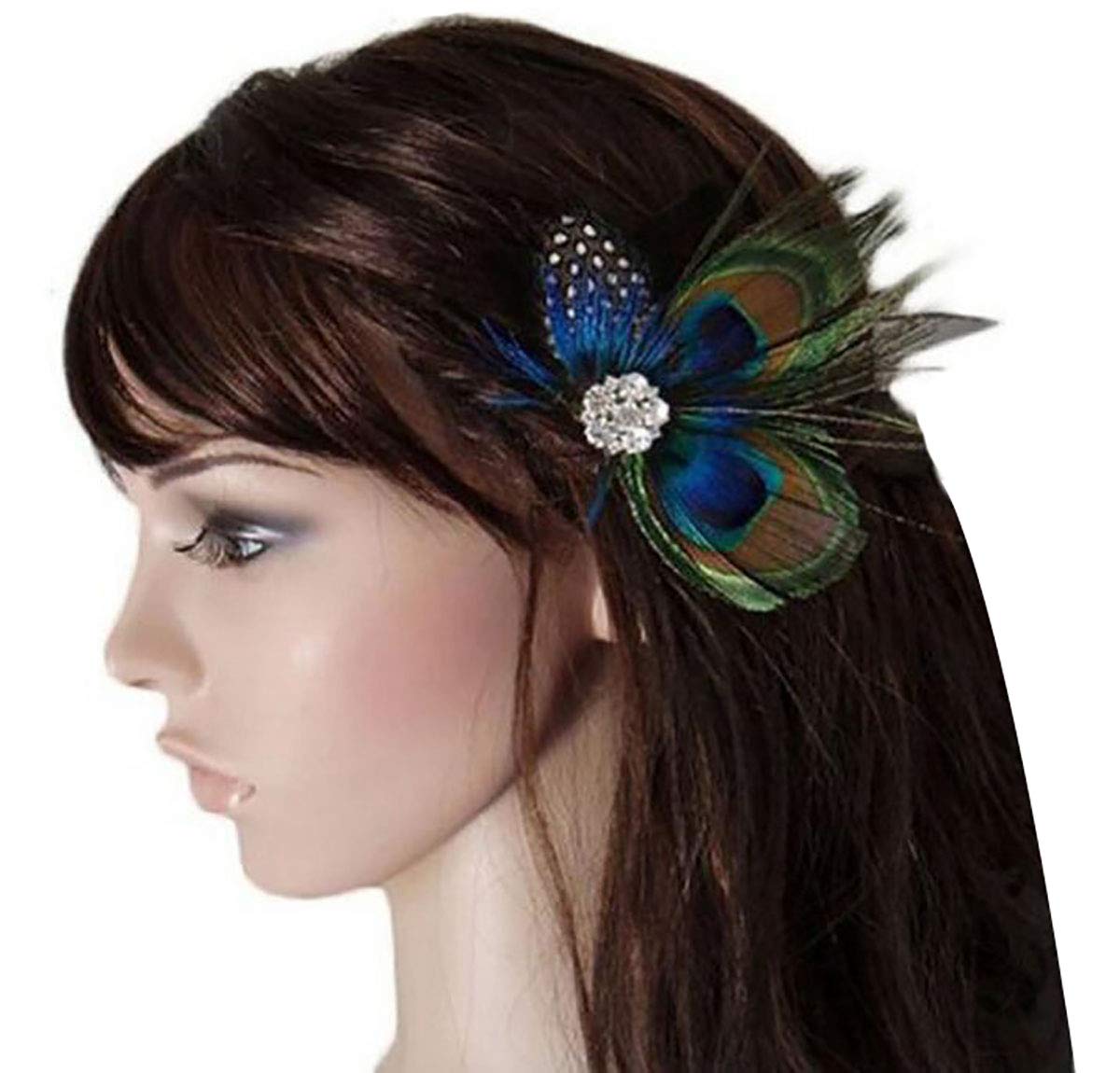 Women Bohemian Peacock Feather Hair Clip Hair Pin Elegant Fascinator Wedding Dance Party Headdress Headwear Hair Accessory Sequined Showgirl Headpiece Beauty & Personal Care Fodattm