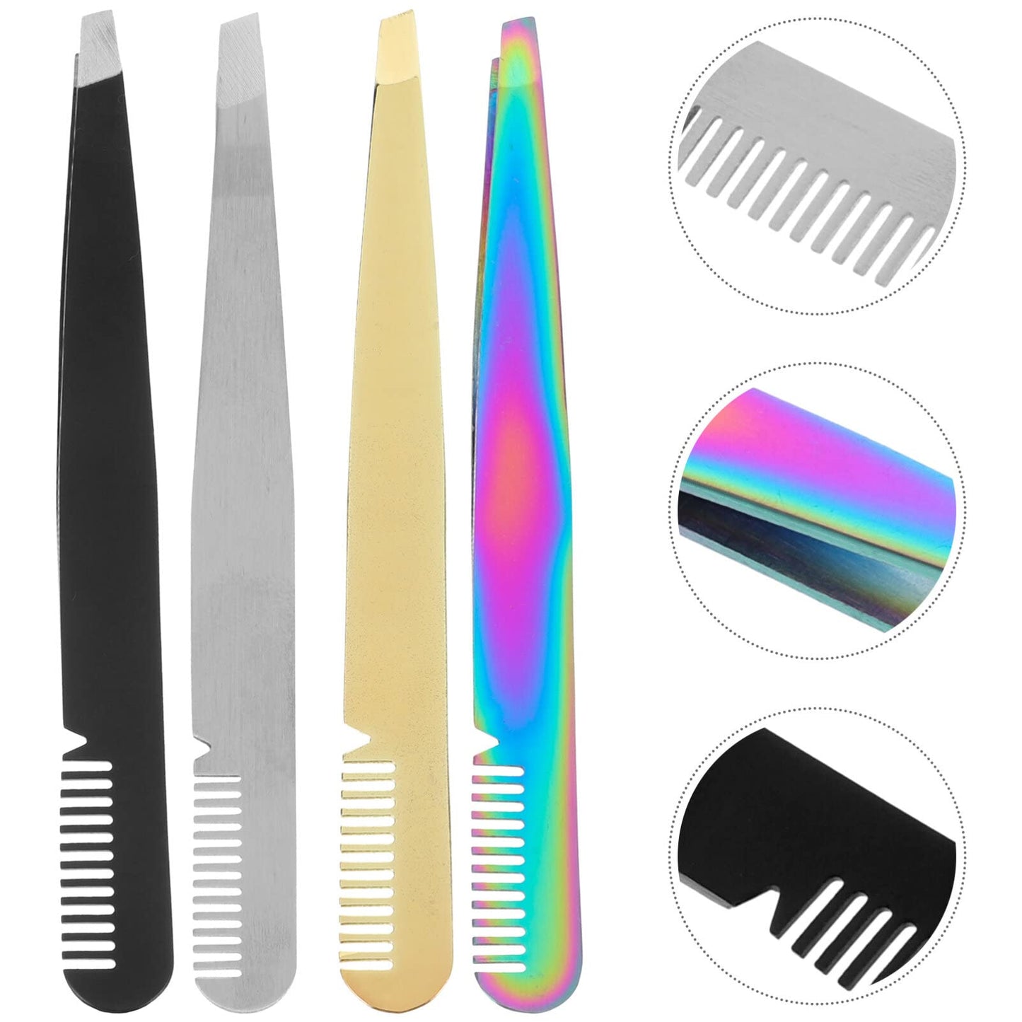 Facial Hair Tweezers Eyebrow Tweezers Slanted, Eyebrow Tweezers with Comb Stainless Steel Slanted Tip Tweezers Precision Tweezers Set Small Tweezers Beauty and Personal Care Beaupretty