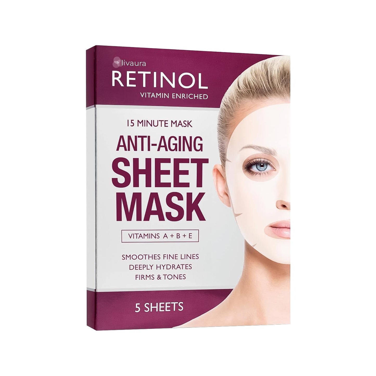 LIVAURA Retinol Anti-Aging Sheet Mask - Hydrating Vitamin-Enriched 15 Minute Treatment With Collagen Firms Face - Exfoliates for Improvement In Tone Beauty & Personal Care Retinol