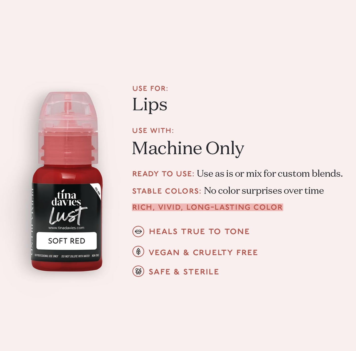 Tina Davies Professional Envy & Lust Lip Pigments - Permanent Lip Makeup - Colors Heal True to Tone - High Retention - Lust Soft Red, 1/2oz/15ml Beauty & Personal Care Tina Davies