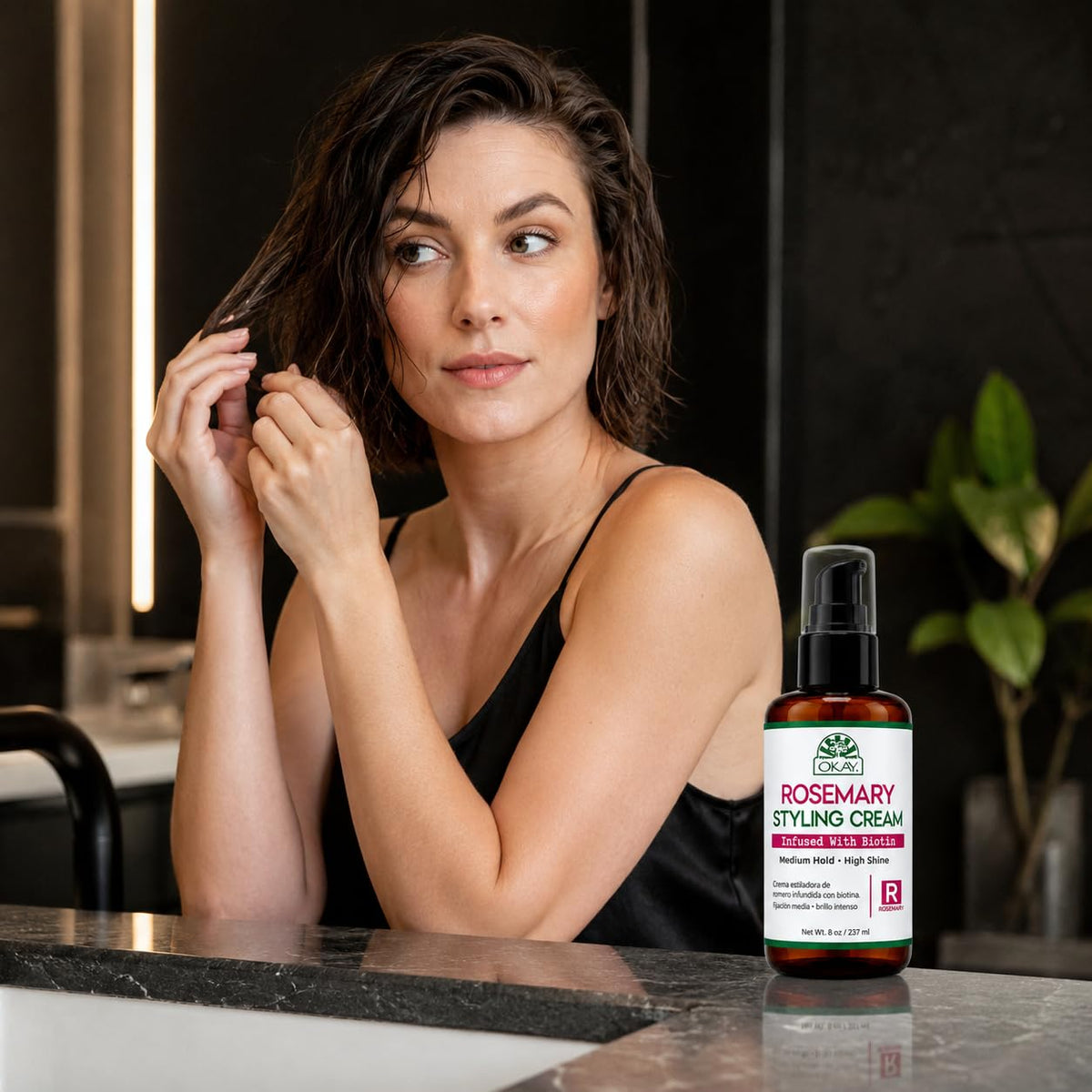 OKAY Rosemary Styling Cream with Biotin 8 oz Medium Hold Hair Cream for Shine, Frizz Control & Hair Strengthening