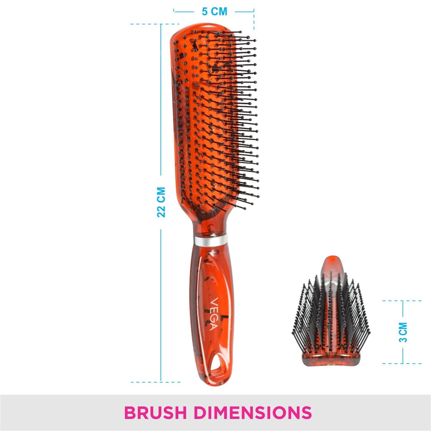 Vega Flat Brush with Tranparent Brown Colored Body and Black Bristles Beauty and Personal Care VEGA
